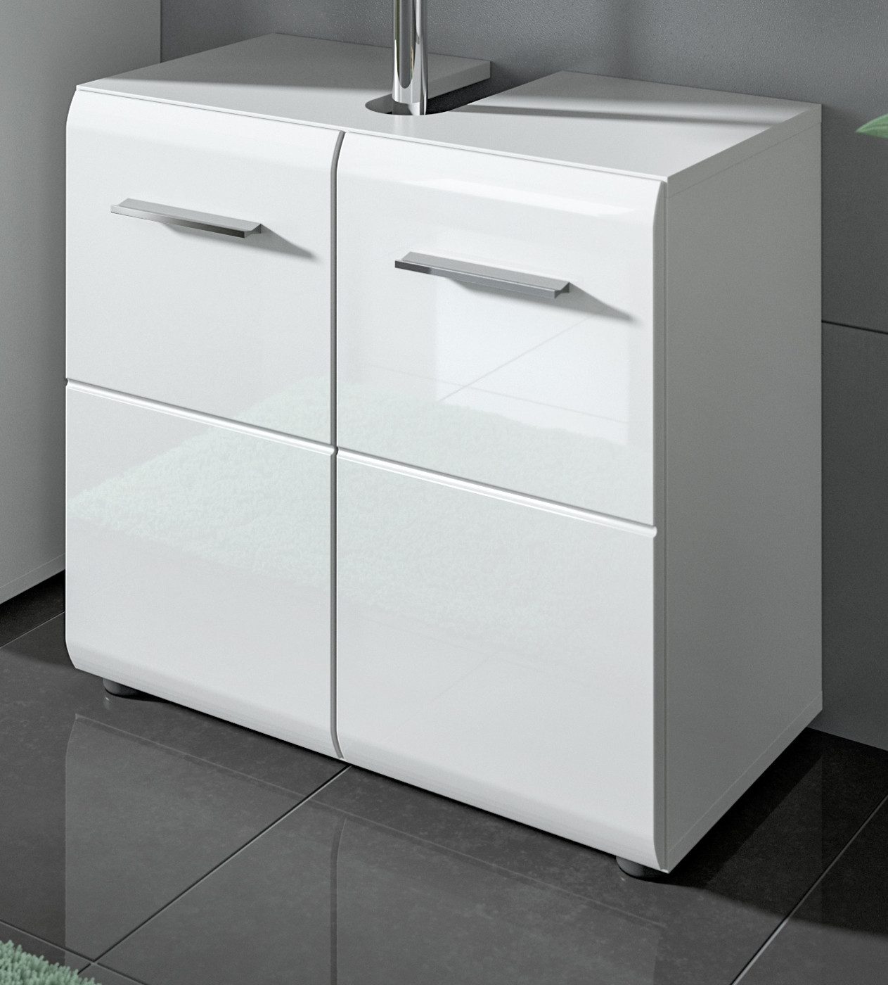 Inn.Furn Waschbeckenunterschrank Cover (Badschrank in weiß Hochglanz, 2-türig, 60 x 56 cm) mit MDF Front