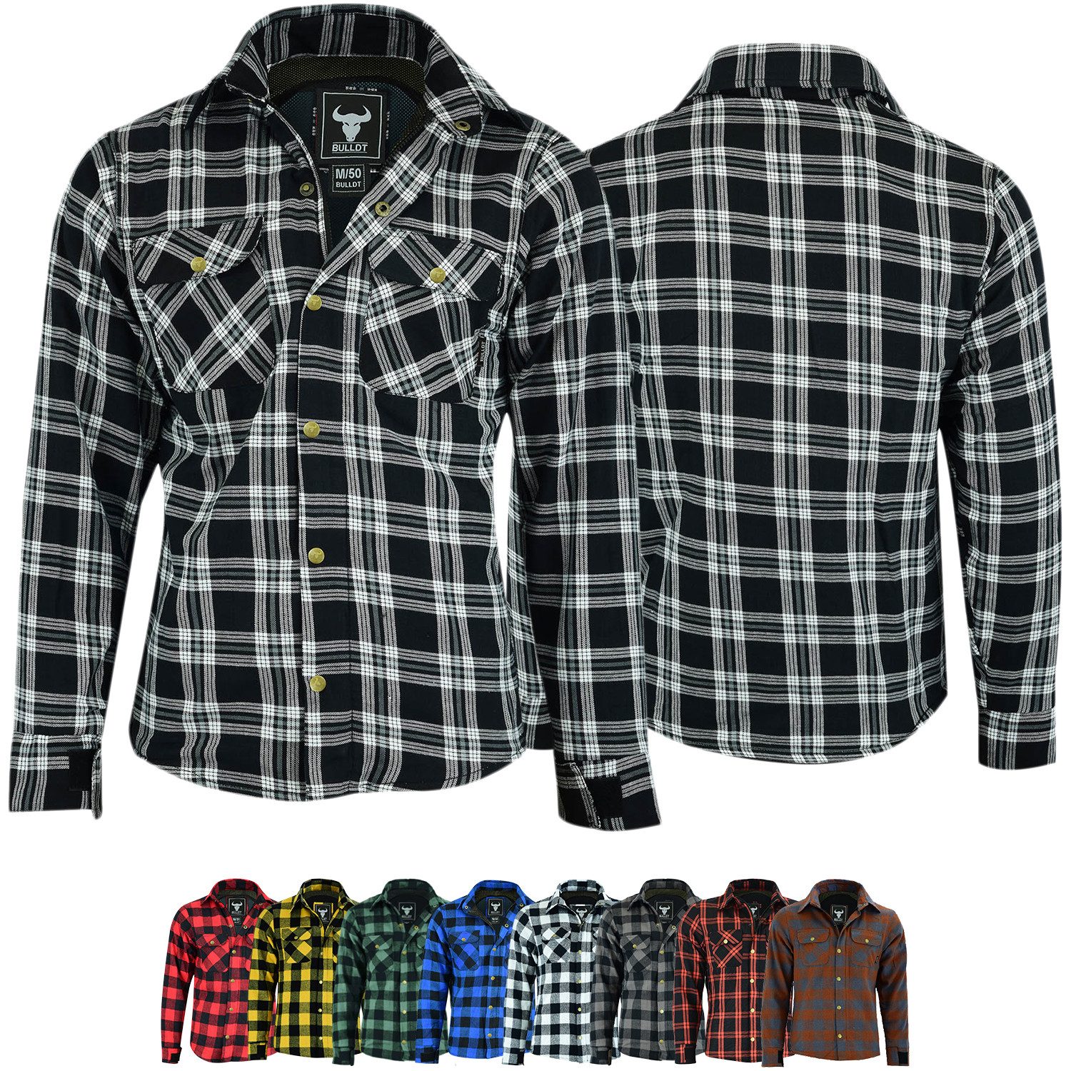 BULLDT Motorradjacke BLD1201 (mit 4 CE-Protektoren) BULLDT Herren Motorradhemd Holzfäller-Look Hemd