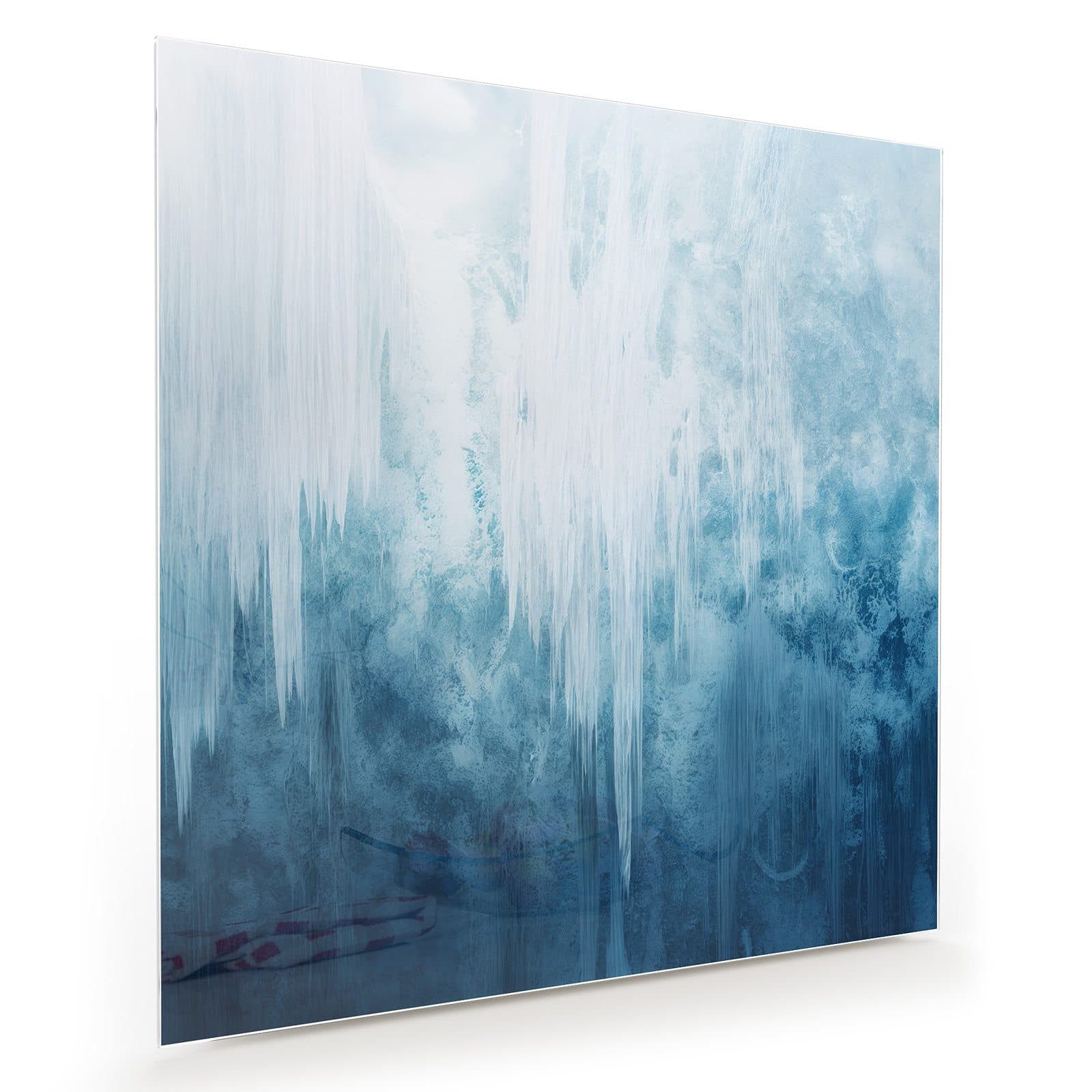 Primedeco Glasbild Wandbild Quadratisch Gefrorener Wasserfall mit Aufhängung, Unterwasserwelt (21 verschiedene Größen, 1 St), Elegante Aufhängung