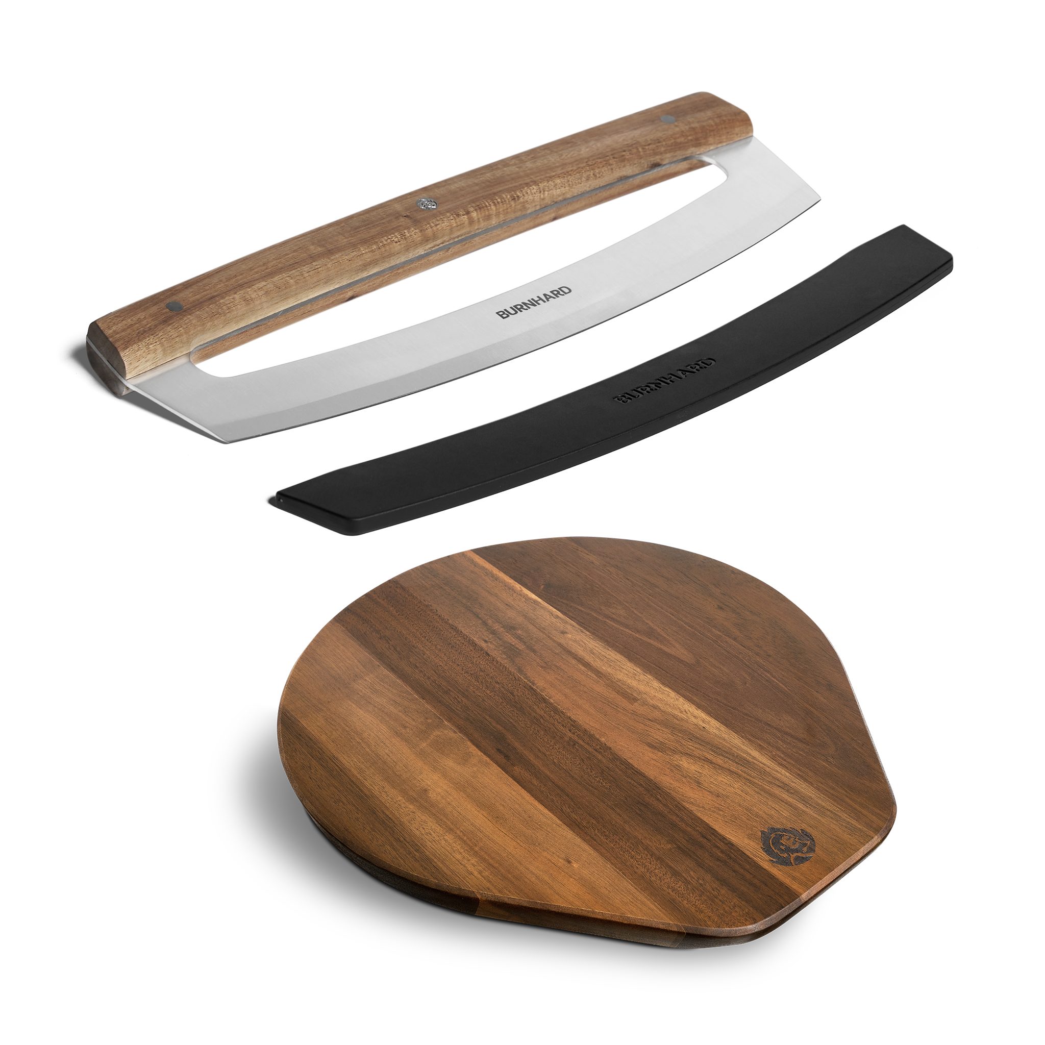 BURNHARD® Pizzastein, Pizzabrett Ø 34 cm, Wiegemesser inkl. Klingenschutz