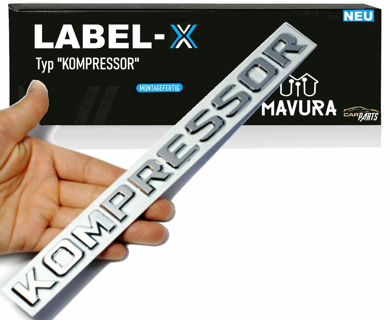 MAVURA Aufkleber LABEL-X Typ KOMPRESSOR Chrom Schriftzug Emblem Logo  Aufkleber, für AMG Mercedes Typenschild