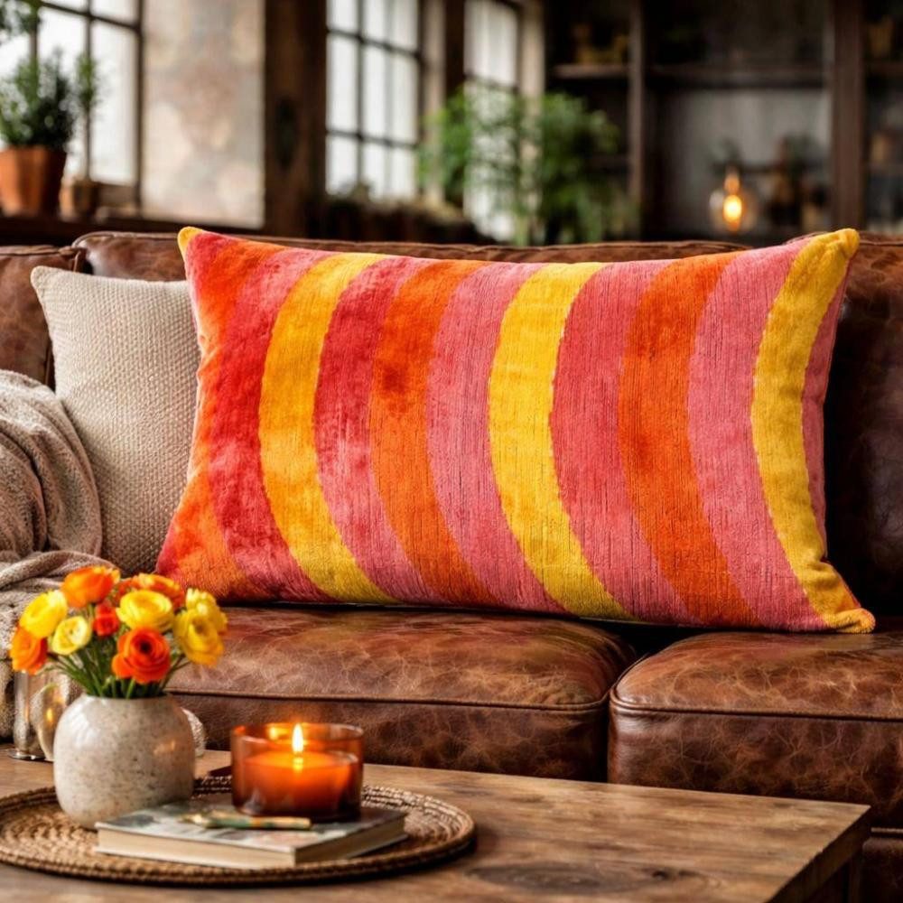 Thanks, A LOT Kissenhülle Thanks A LOT Kissenhülle Silk-Velvet Sunset Stripes Orange-Pink-Yellow