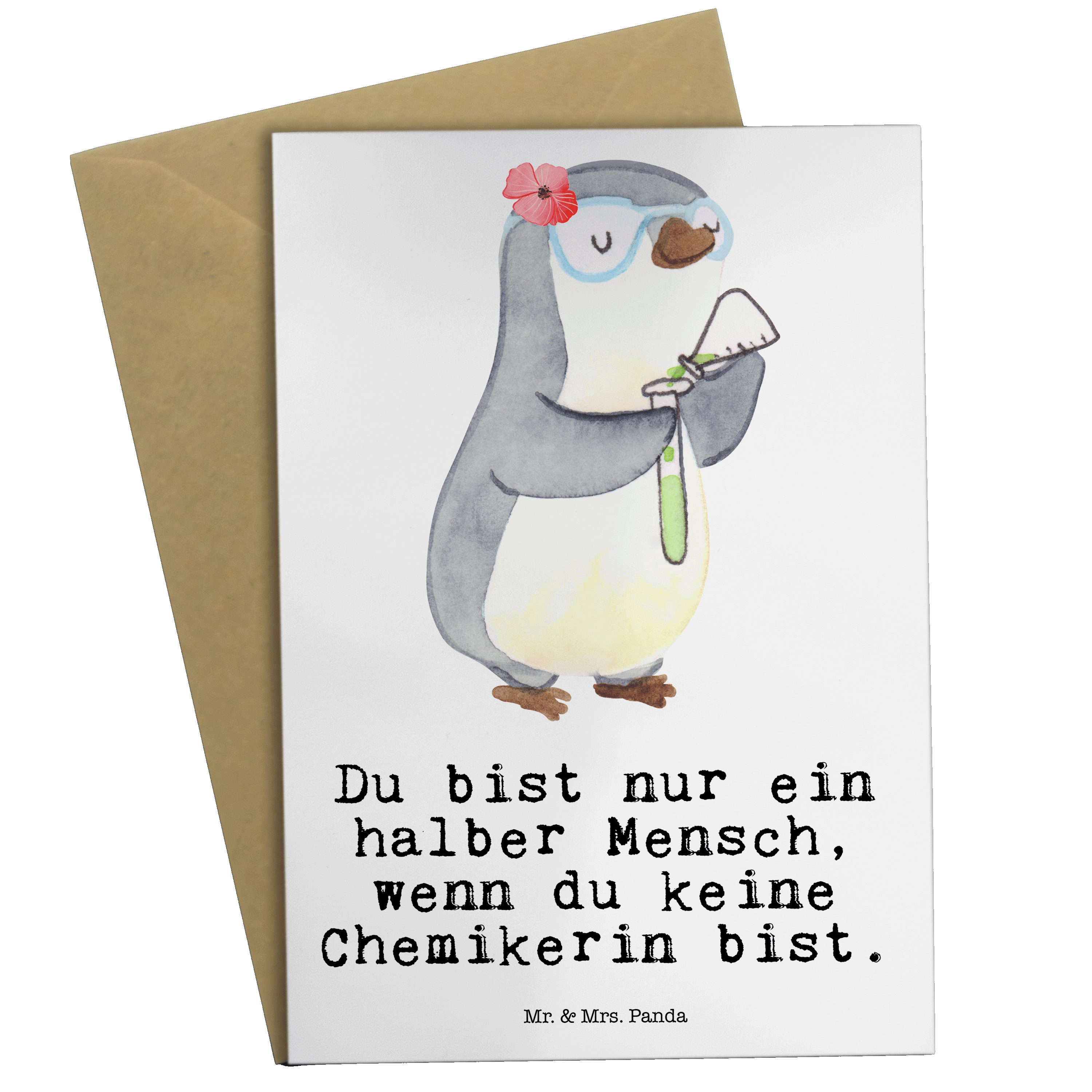 Mr. & Mrs. Panda Grußkarte Chemikerin mit Herz - Weiß - Geschenk, Danke, Kollege, Arbeitskollege