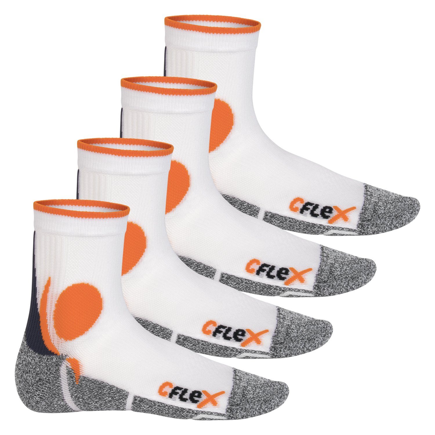 CFLEX Sportsocken Damen und Herren Running Funktions-Socken (4 Paar) Laufsocken Weiss/Orange