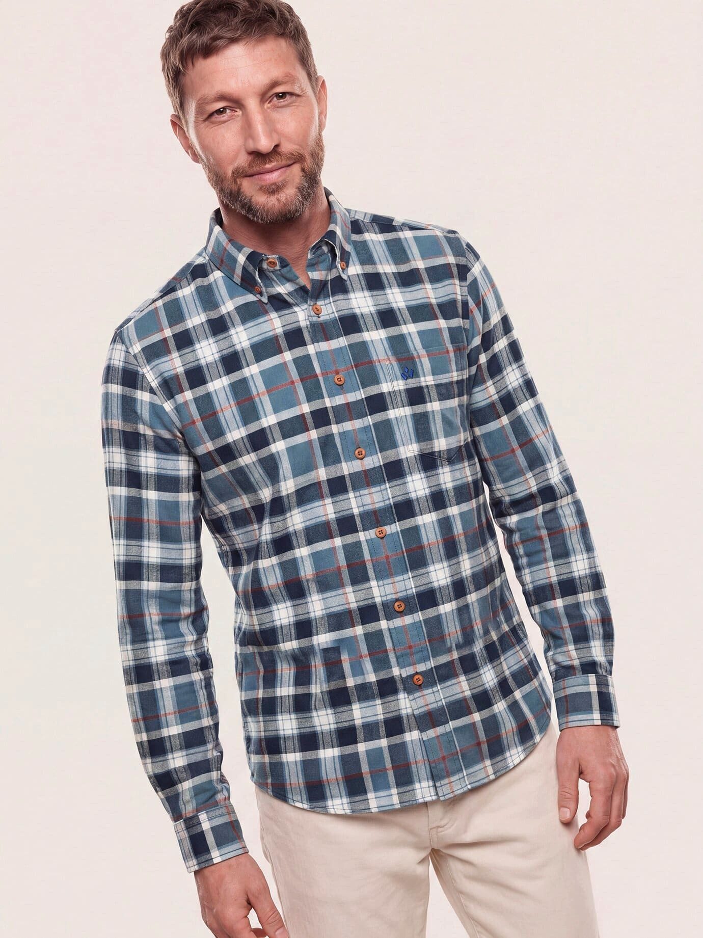 Walbusch Langarmhemd Herren Hemd aus angerautem Baumwoll-Twill Regular fit Kentkragen Langarm, modern, pflegeleicht, atmungsaktiv