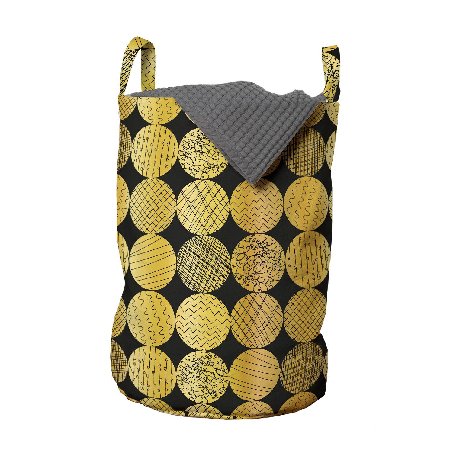 Abakuhaus Wäschesäckchen Wäschekorb mit Griffen Kordelzugverschluss für Waschsalons, Golden Kreise mit Inner-Streifen
