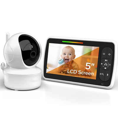 Mutoy Video-Babyphone Babyphone mit Kamera, Ferngesteuerter Pan-Tilt-Zoom, Extra Großer 5-Zoll-LCD-Bildschirm, Infrarot-Nachtsicht, Temperaturanzeige, Schlaflieder, Zwei-Wege-Audio, Gegensprechfunktion und Smart ECO-Modus