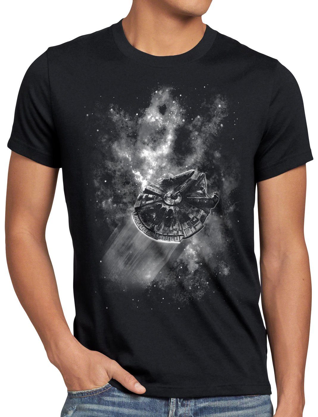 style3 Print-Shirt Herren T-Shirt Falcon in Space rasender falke