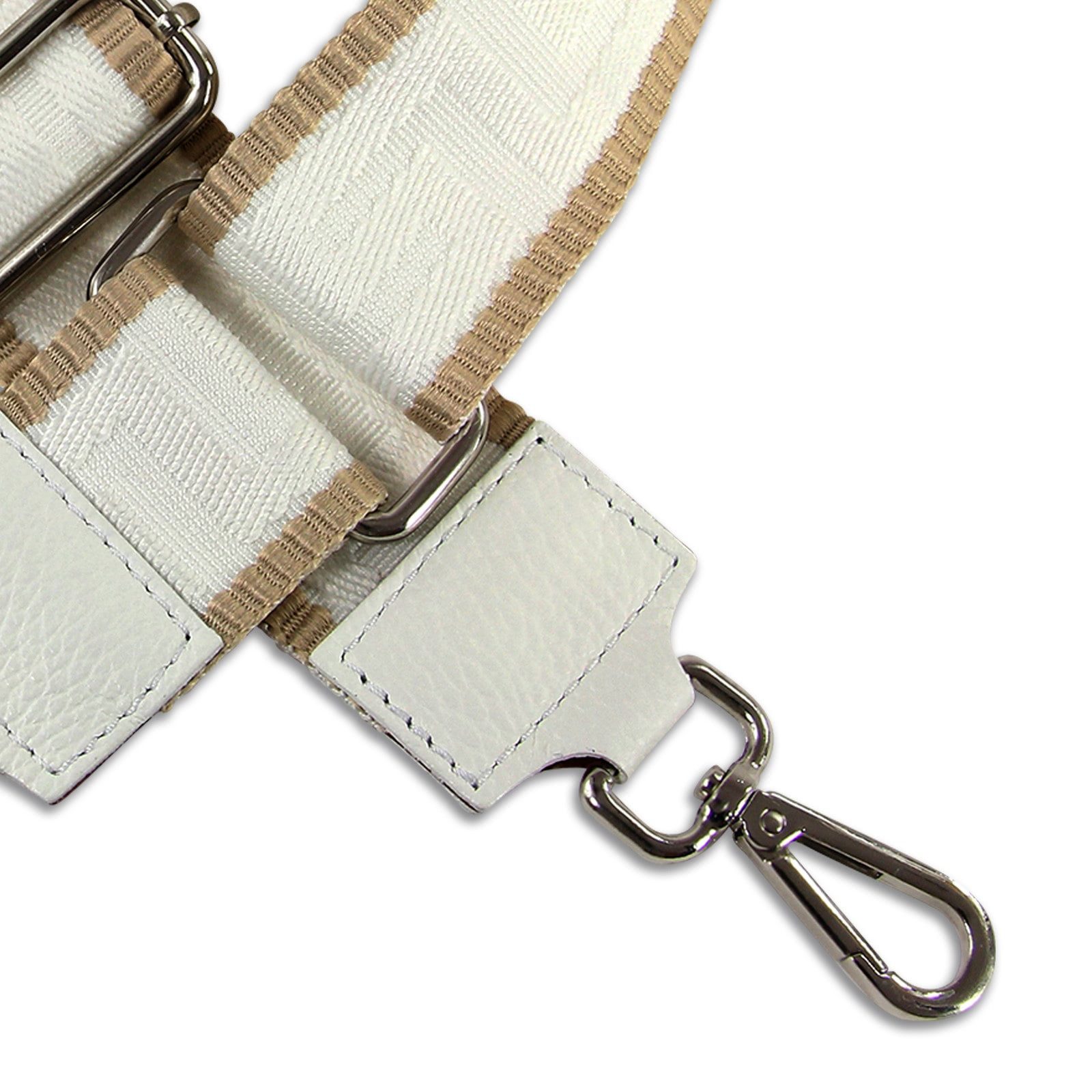 FLORENCE Tragegurt Florence Damen Boho-Gurt Canvas Leder, Damen Tragegurt, Echtes Leder, Panama Canvas weiß, beige ca. 140cm