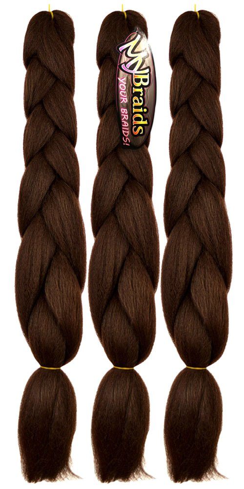 MyBraids YOUR BRAIDS! Kunsthaar-Extension Jumbo Braids Flechthaar Zöpfe 1-farbig im 3er Pack 4-AY Braun