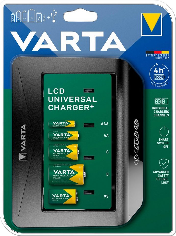 VARTA Universal Charger+ Batterie-Ladegerät (1-tlg), Einzelschachtladung  für höchste Flexibilität und beste Ladeergebnisse