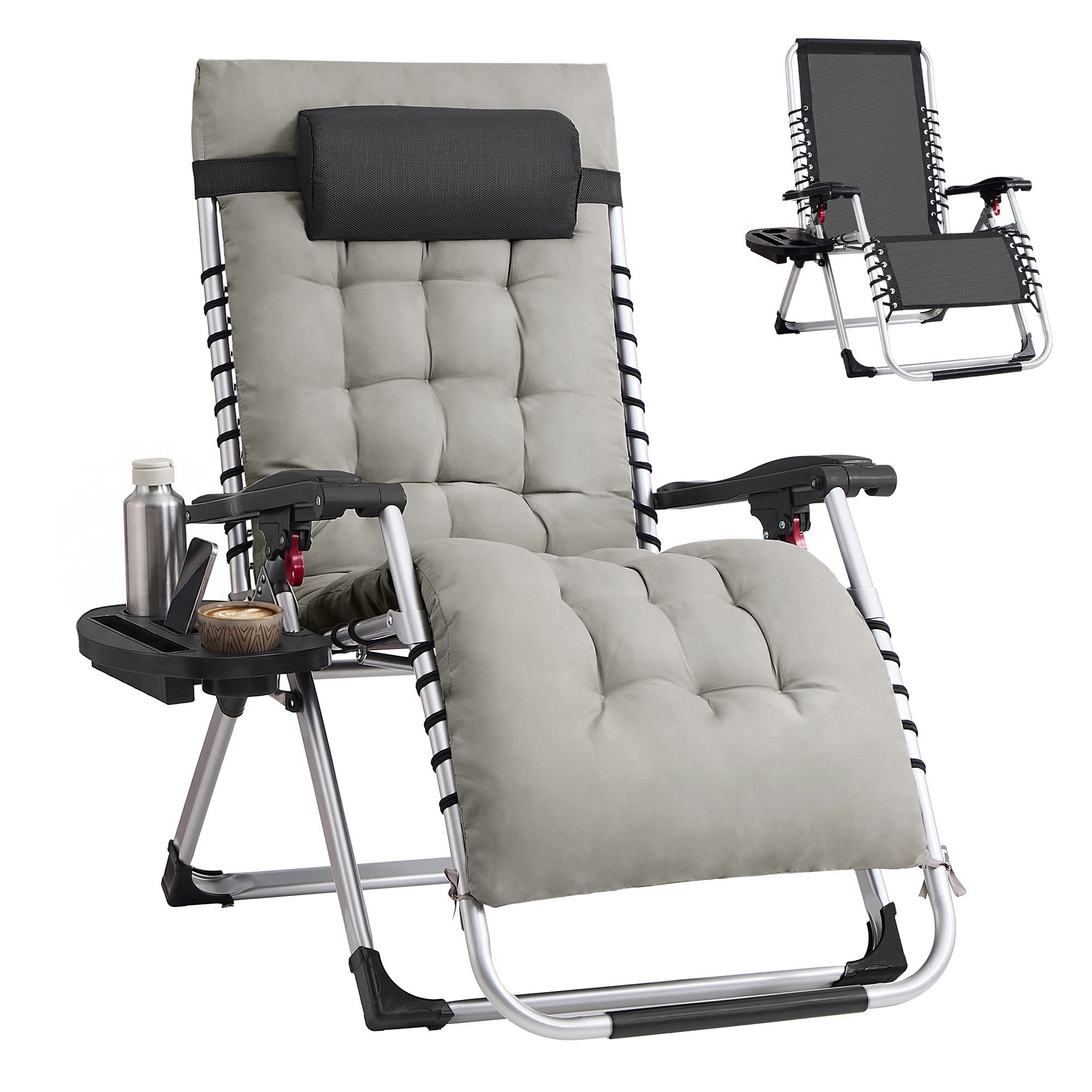 SONGMICS Gartenliege, Stufenlos einstellbare Relaxliege, mit abnehmbarem Kissen, Stahlrahmen