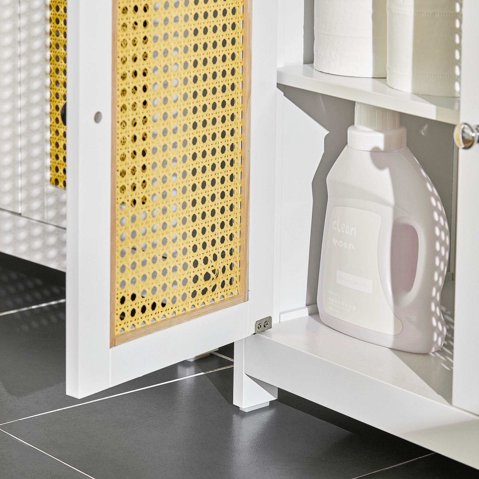 SoBuy Waschbeckenunterschrank mit Badschrank Badmöbel Gitteroptik-Türen Unterschrank BZR72-II Waschtisch