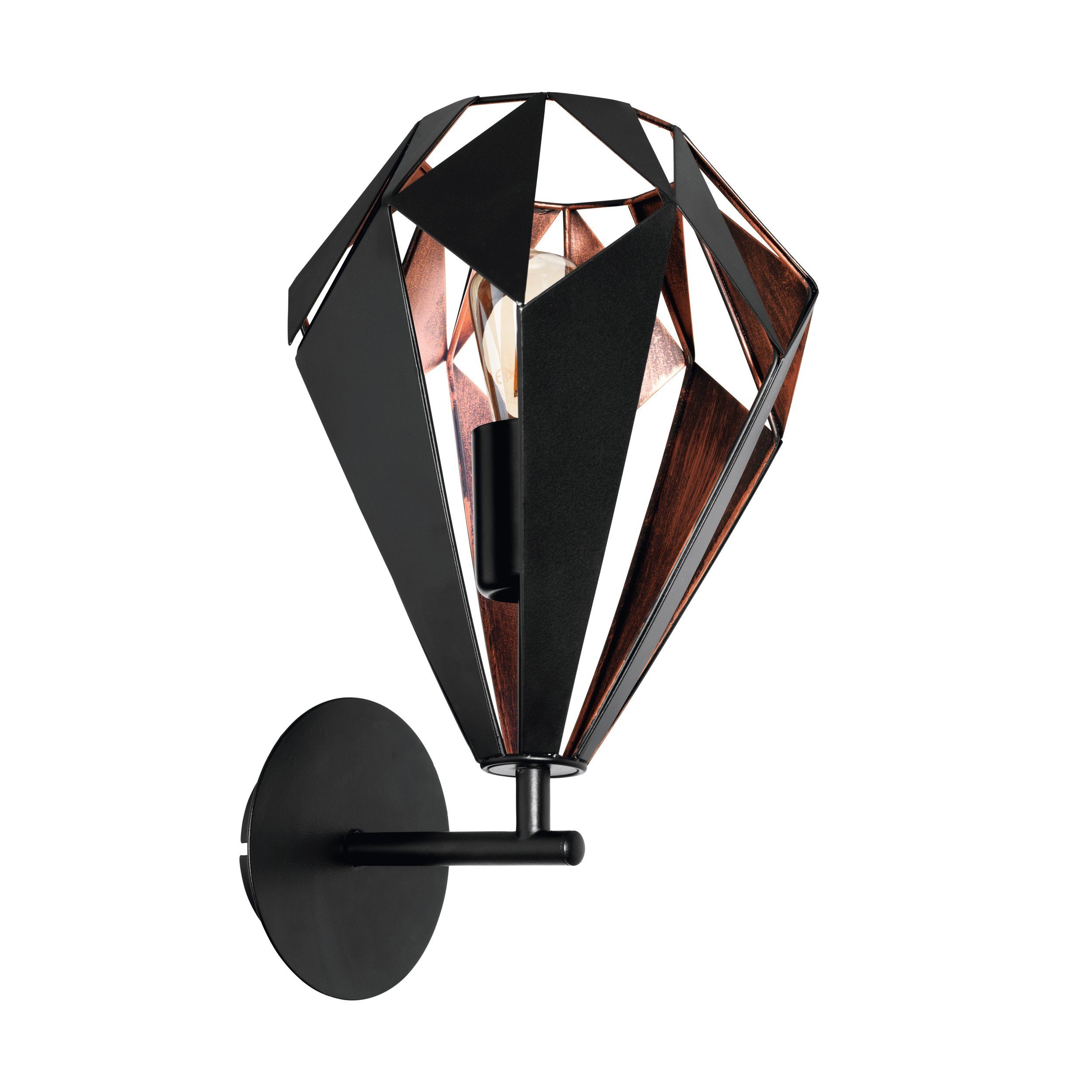 EGLO LED Wandleuchte Carlton 1, Leuchtmittel exklusive, Vintage Wandleuchte, Stahl, Farbe: Schwarz, kupfer, Fassung: E27