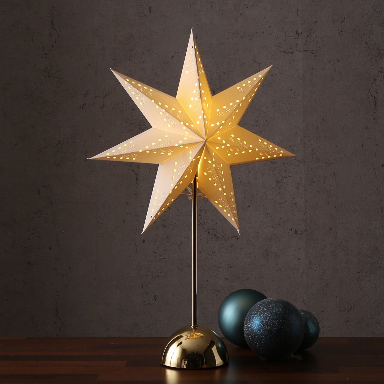 MARELIDA LED Stern LED Papierstern Weihnacht Leuchtstern stehend 46 LED  Timer gold weiß, LED Classic, warmweiß (2100K bis 3000K)