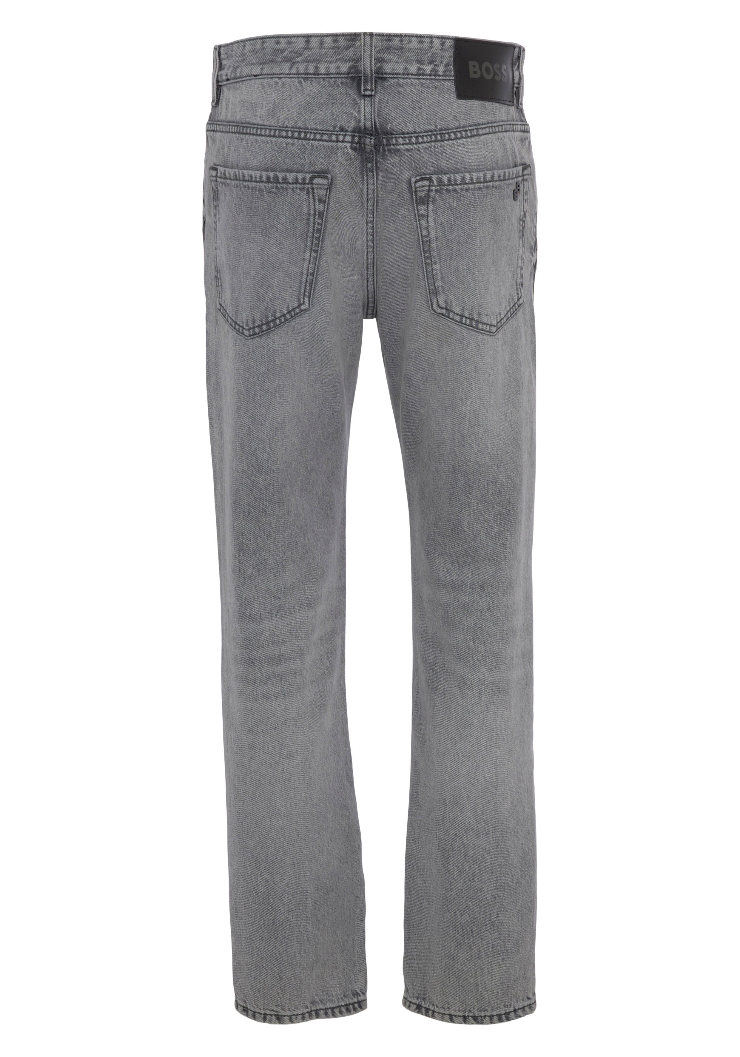 BOSS ORANGE pastellgrau Leder-Badge Gerade Jeans mit