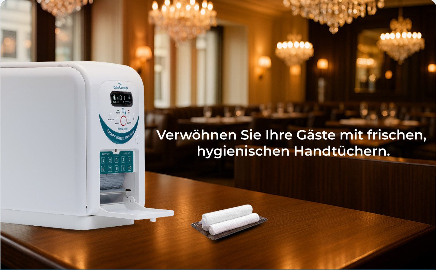 NAIPO Papiertuchspender CalmConcept® Warmtuchspender mit Befeuchtung und Heizfunktion, LED-Display, schnelle 2s-Ausgabe