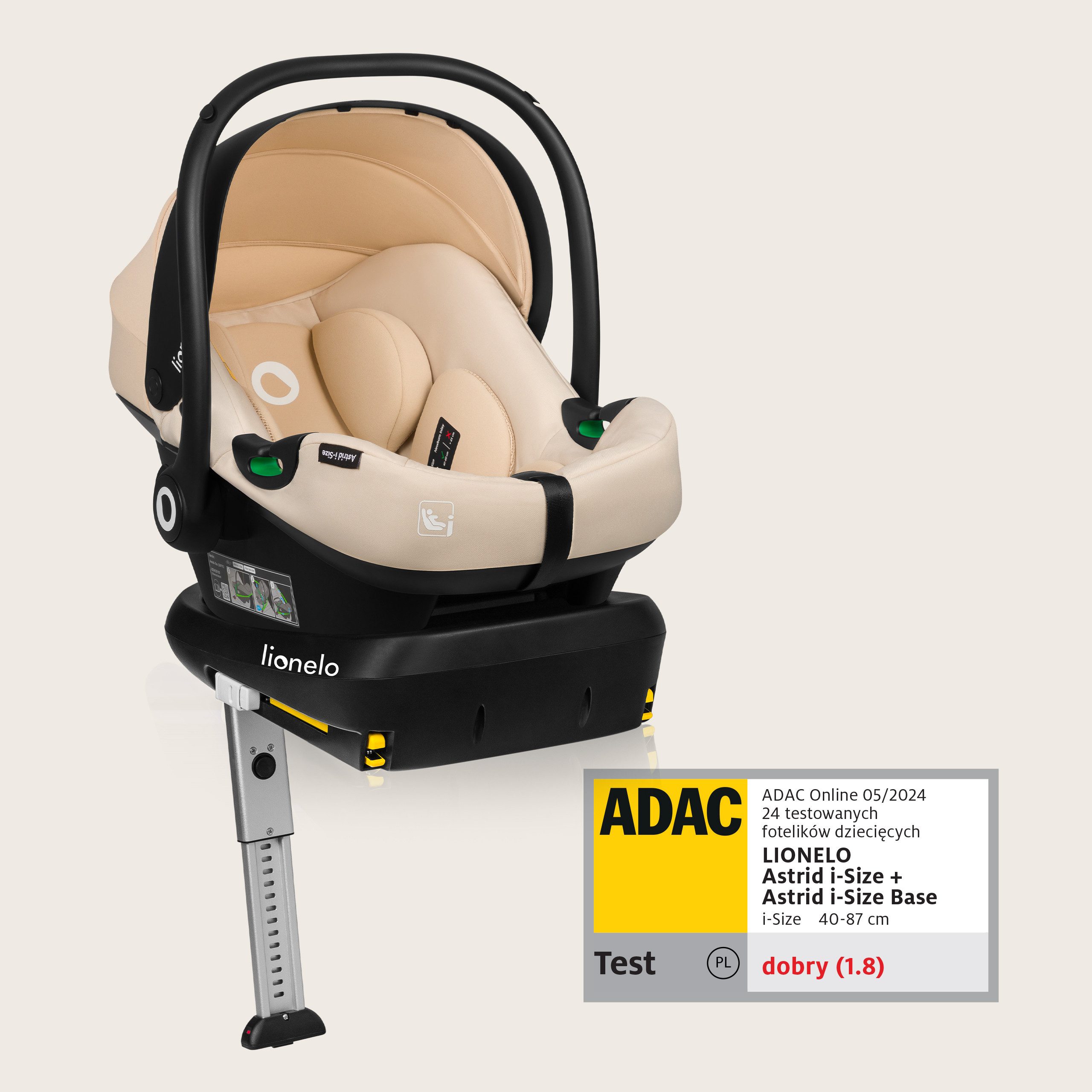 lionelo Babyschale ASTRID I-SIZE, ab: ab Geburt, bis: bis 87 cm, ab: 40,00 cm, bis: 87,00 cm, (Set), Sehr stabiler Träger, Höhenverstellung, Modernes Design
