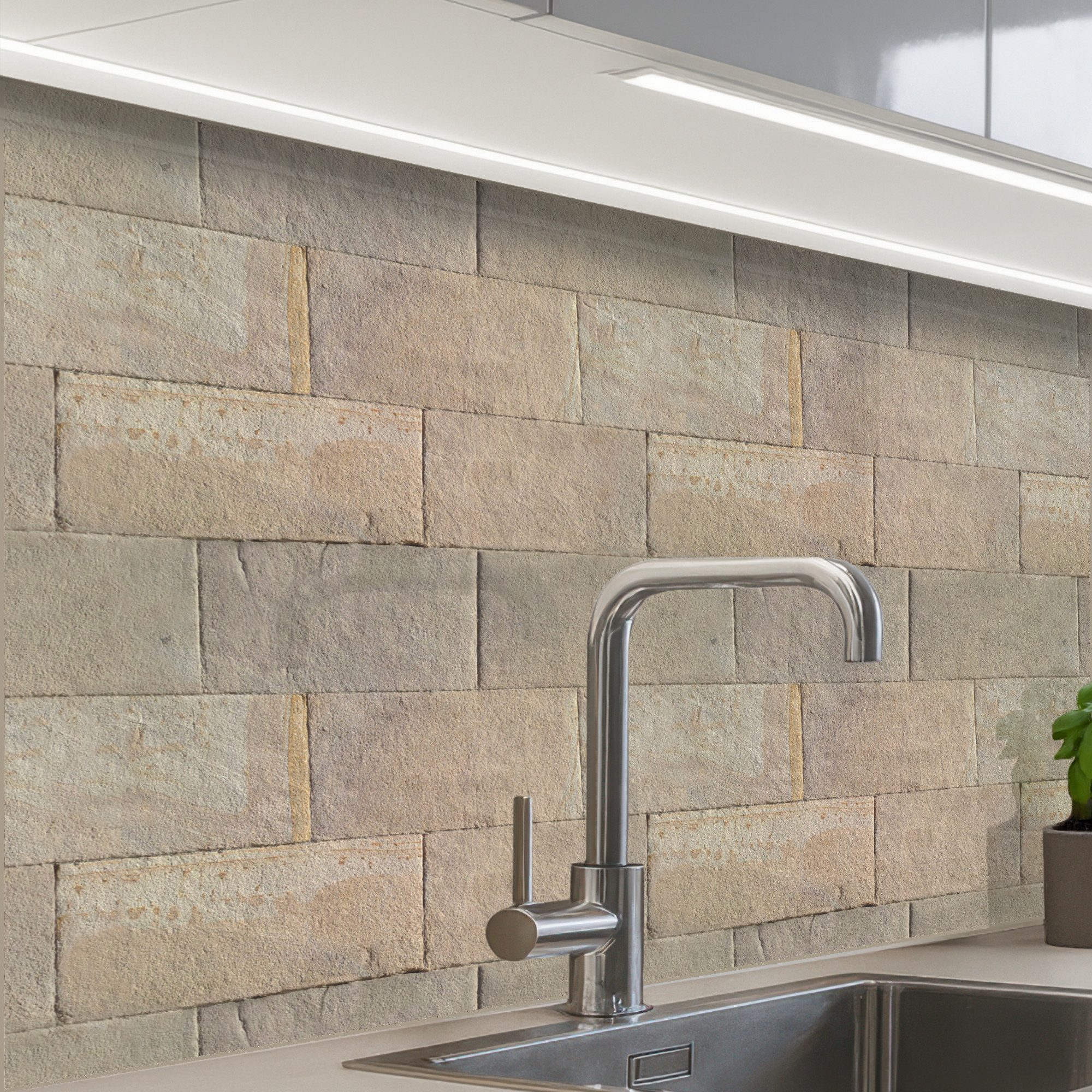 KitchenYeah Küchenrückwand Muster selbstklebend (keine Folie) Blaustein - Sandstein - Gelb, (1-tlg), Spritzschutz, Küche, Rückwand, Küchenwand, Küchenfront, 30x20 cm