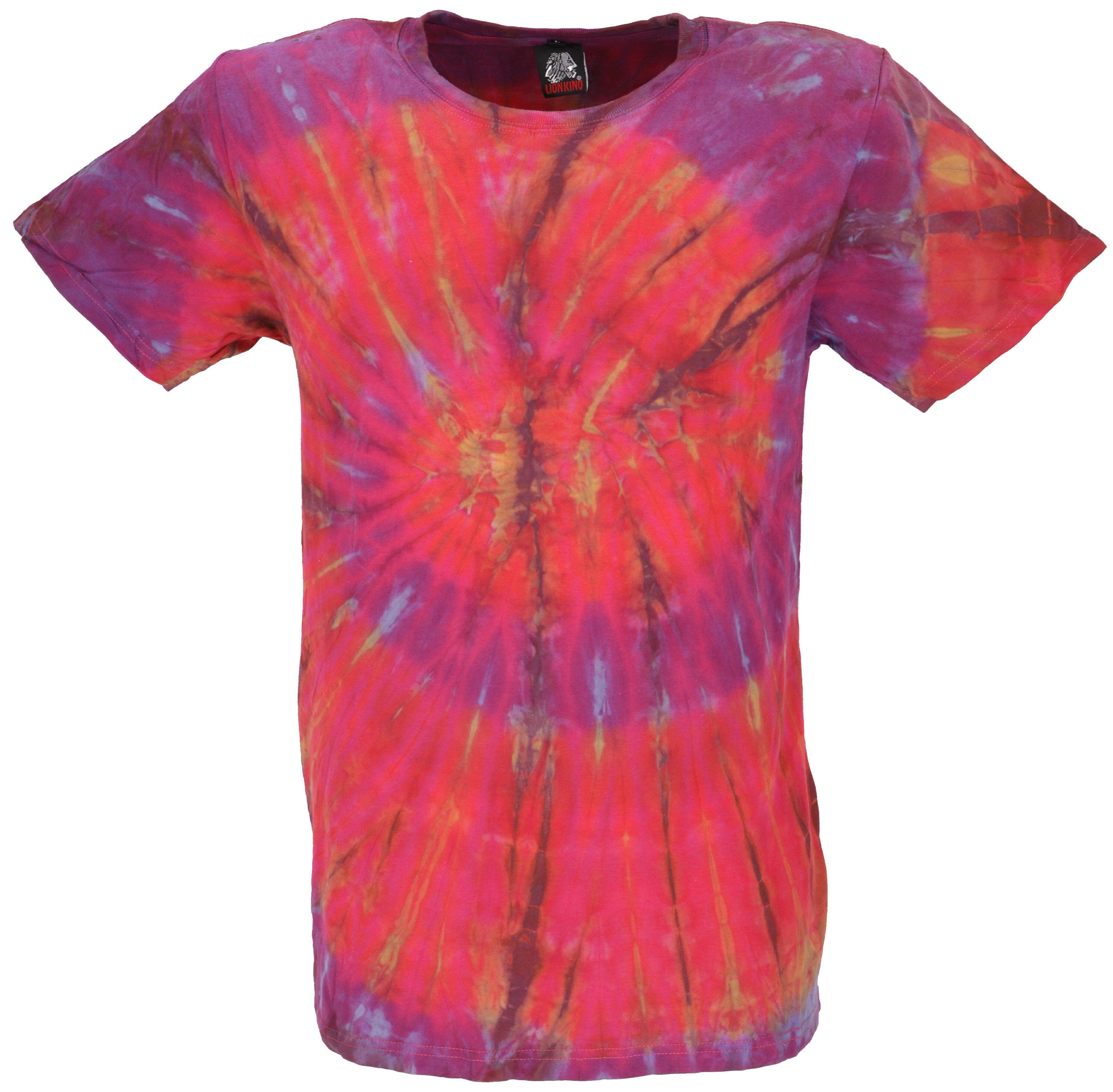 Guru-Shop T-Shirt Batik T-Shirt, Herren Kurzarm Tie Dye Shirt -.. Handarbeit, Hippie, Festival, Goa Style, alternative Bekleidung pink