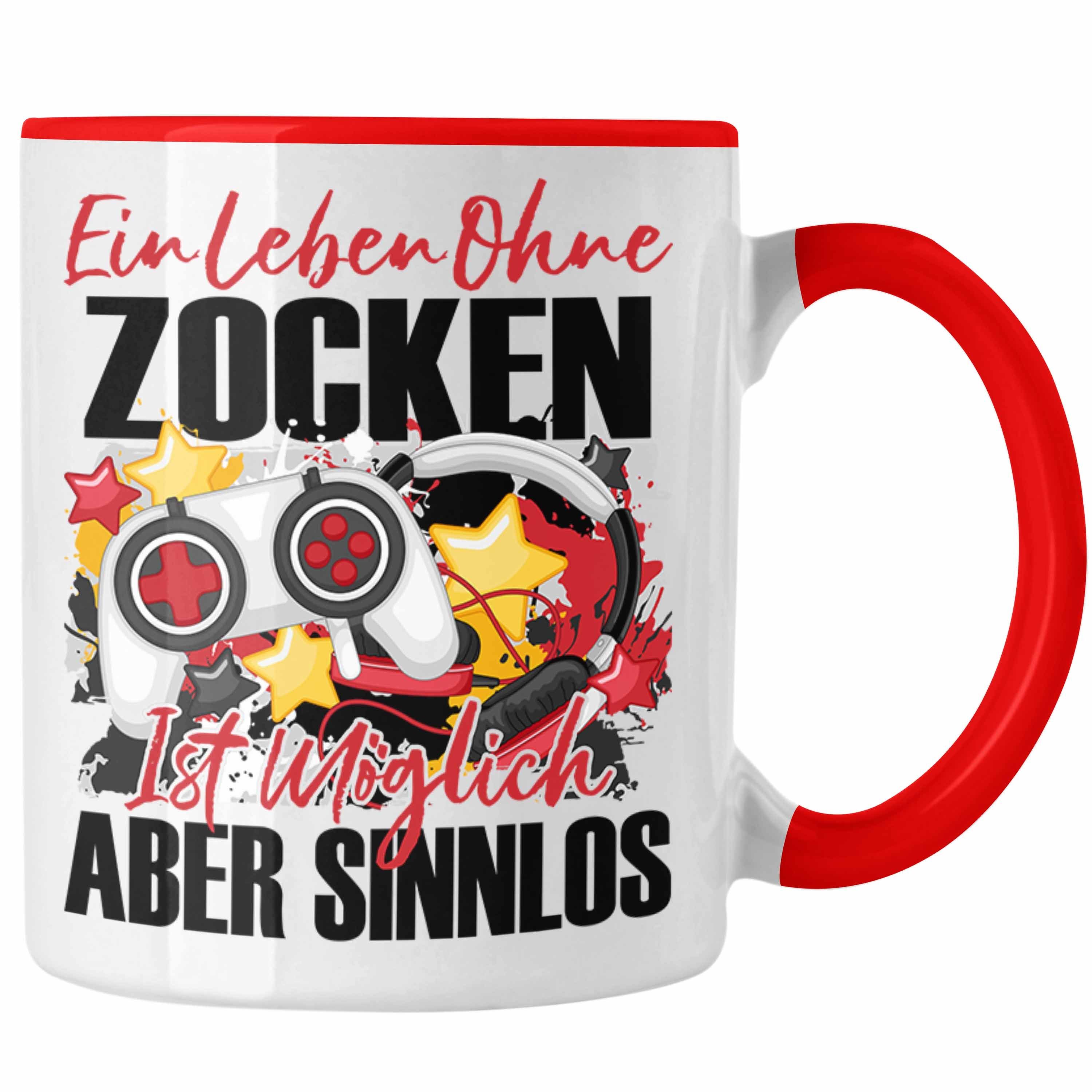 Trendation Tasse Trendation - Gaming Tasse Geschenk Spruch Zocker Geschenkidee Ein Lebe Rot