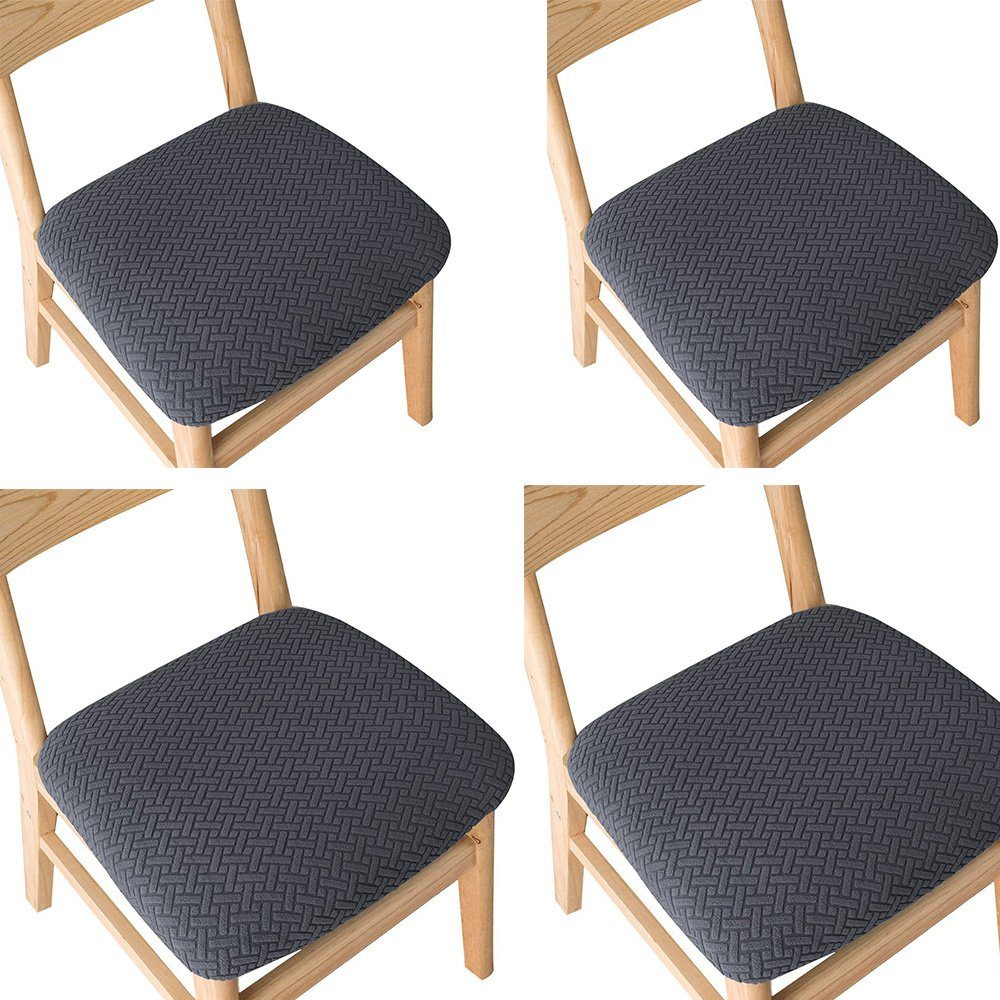 Stuhlhusse Stuhlbezug Sitzfläche Stretch Bezug Abwaschbar Dunkelgrau 4er Set,  FELIXLEO