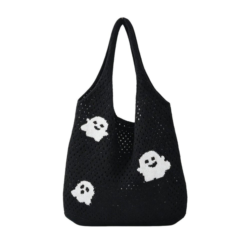 FOUORTUNATE-BEE Schultertasche Halloween Geister Tasche, Stricktasche, Schultertasche, Hohldesign, Halloween Umhängetasche mit viel Stauraum, faltbar, Geschenkidee