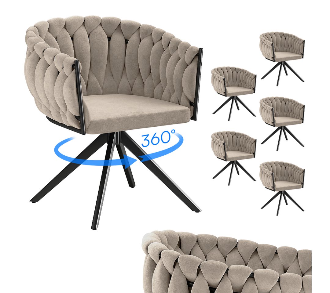 skølm Esszimmerstuhl & Drehstuhl Sudri mit Samtbezug gepolstert (6er Set, macchiato, Metallgestell, 6 St), Armlehnenstühle in Flecht-Look, verfügbar als 2er/4er Set