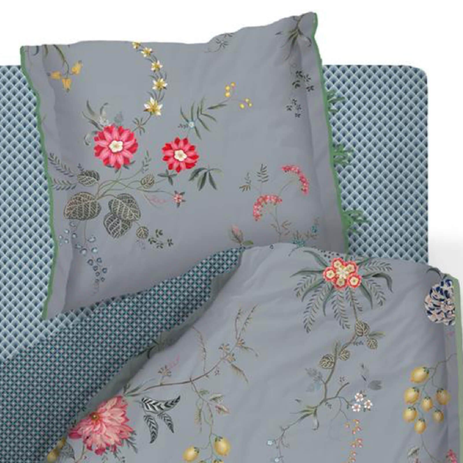 PiP Studio Bettwäsche Fleur Grandeur Blau, Perkal, 2 teilig, Dahlien, Zweige, Muster