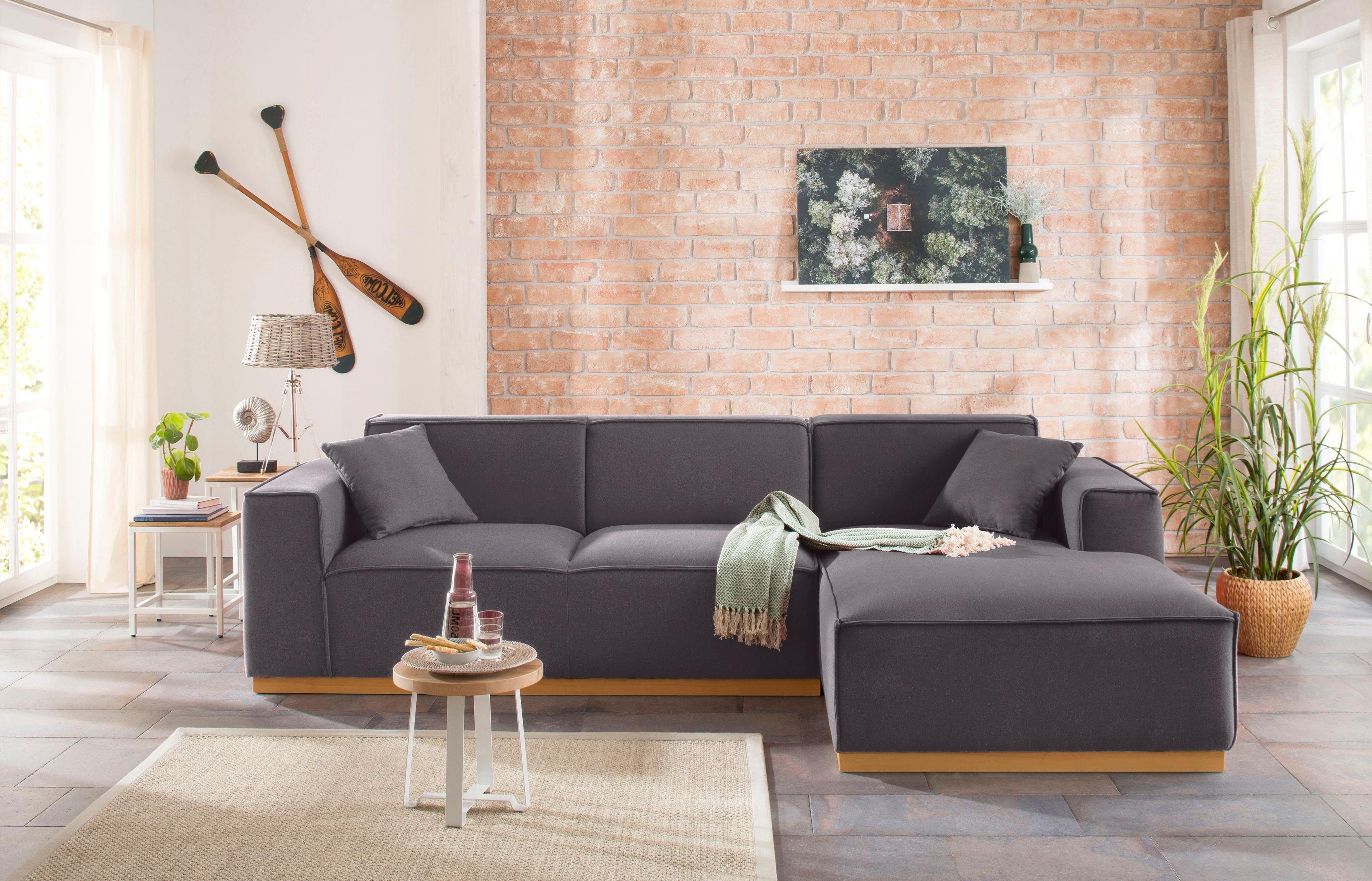 mit Ecksofa Home Kedernaht Holzuntergestell offener und affaire Terry,