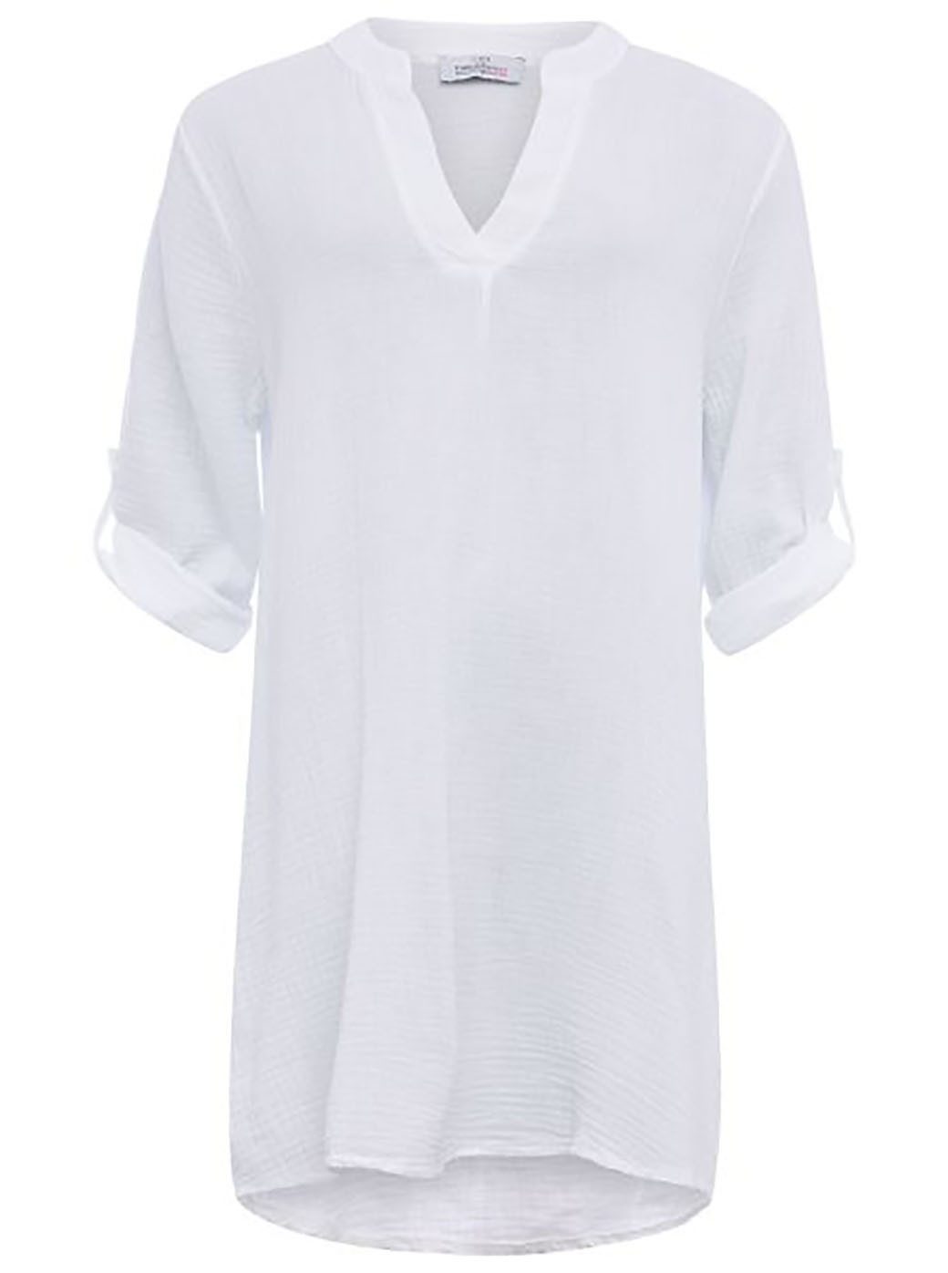 Zwillingsherz Schlupfbluse "Rom" verlängerte Rückenpartie, V-Neck, Turn-Up Ärmel, Musselin
