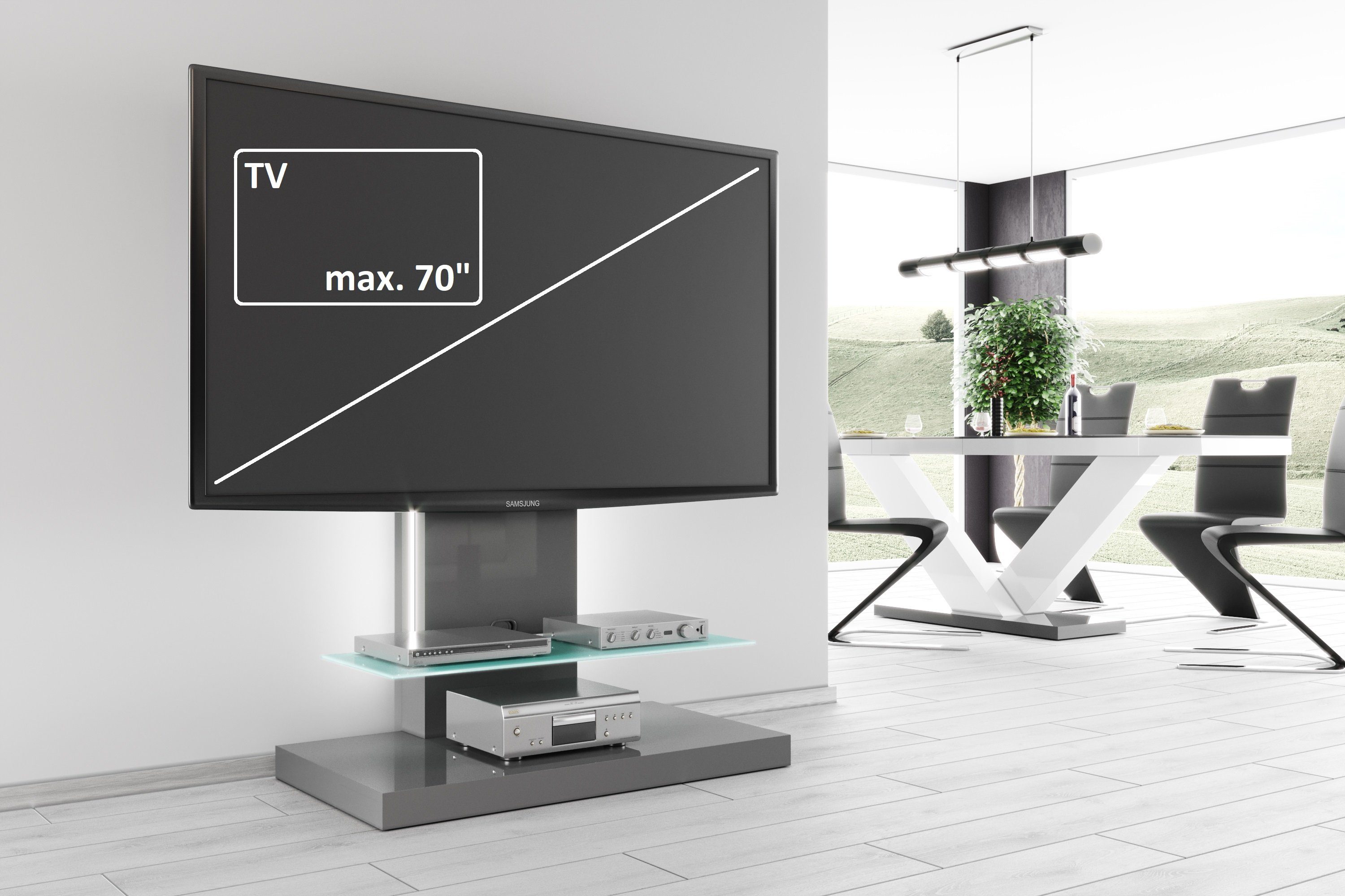 Anthrazit Grau Möbel designimpex Design TV-Rack Fernsehtisch Hochglanz Rack Schrank TV-Halterung / HN-444 Hochglanz