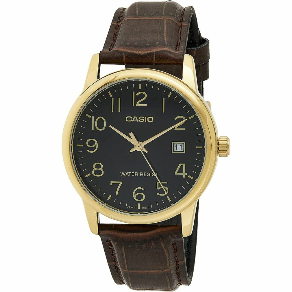 CASIO Luxusuhr Men's Standard Analog Gold Tone Leather Band Day Date Watch