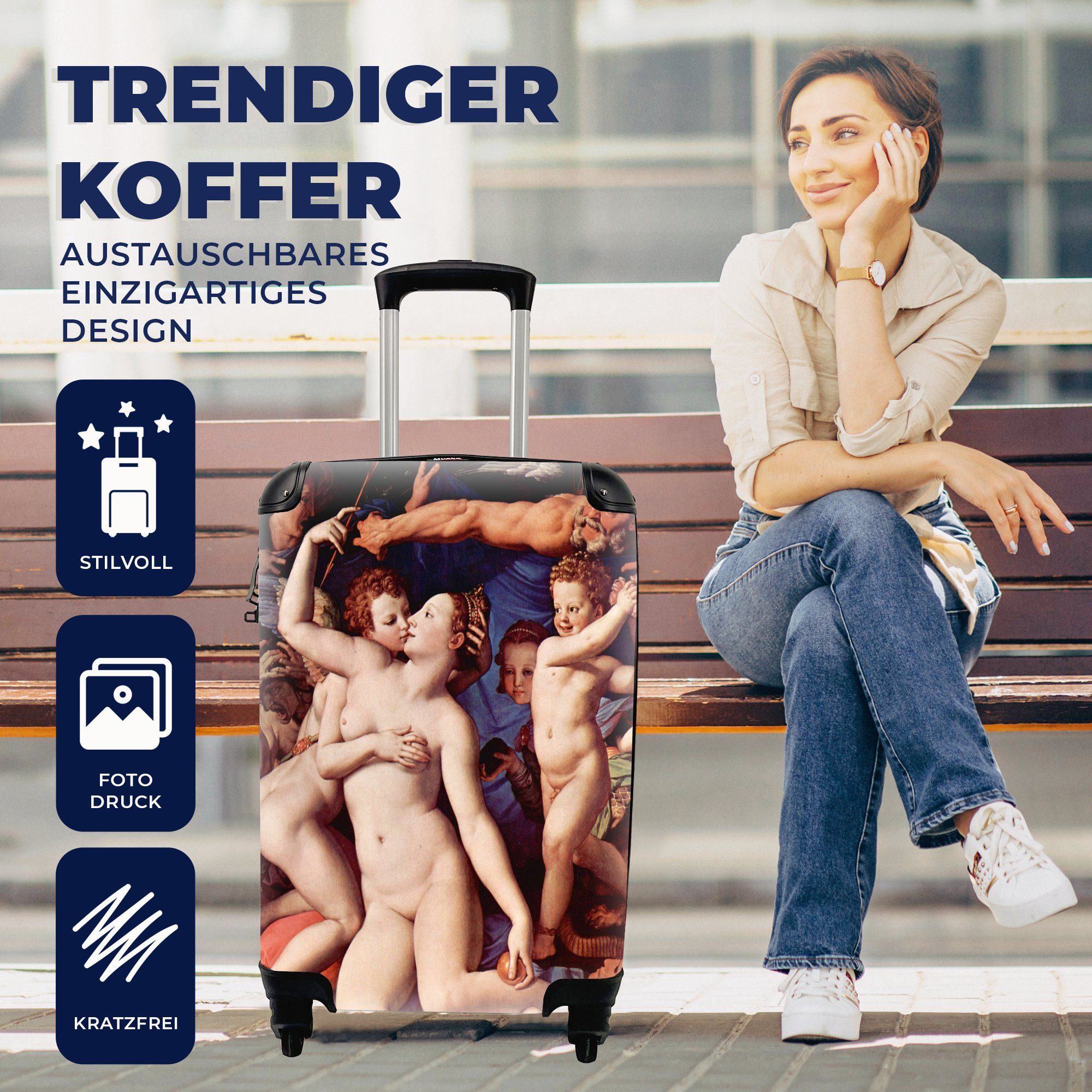 Trolley, 4 Amor, Ferien, Rollen, Handgepäck Leonardo Venus, Torheit Handgepäckkoffer da Reisekoffer Zeit Vinci, mit Reisetasche - rollen, für und MuchoWow