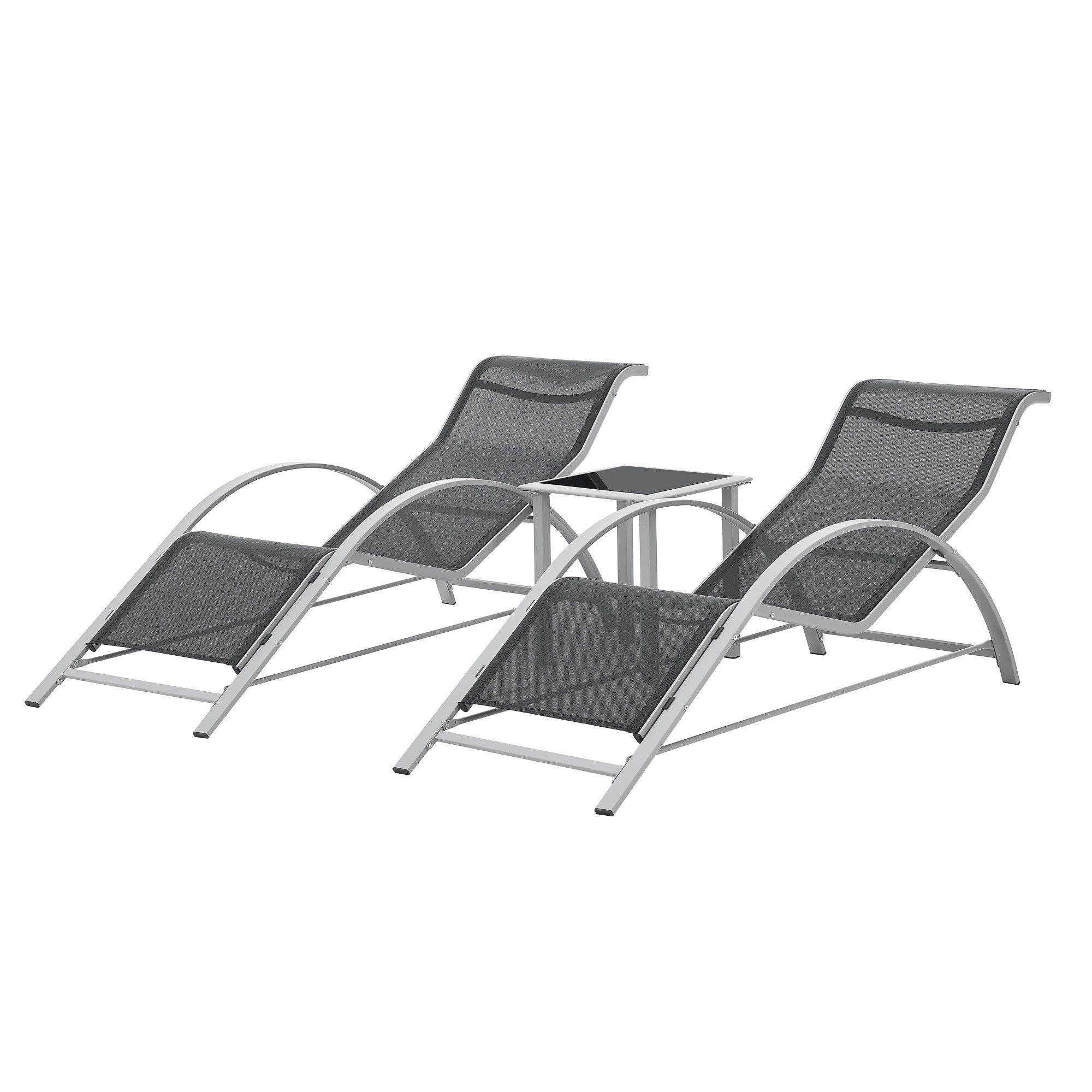en.casa Gartenlounge-Set, (3-tlg., 1 Tisch, 2 Sonnenliegen), »Binetto« 3-teilig Gartengarnitur Grau-Schwarz