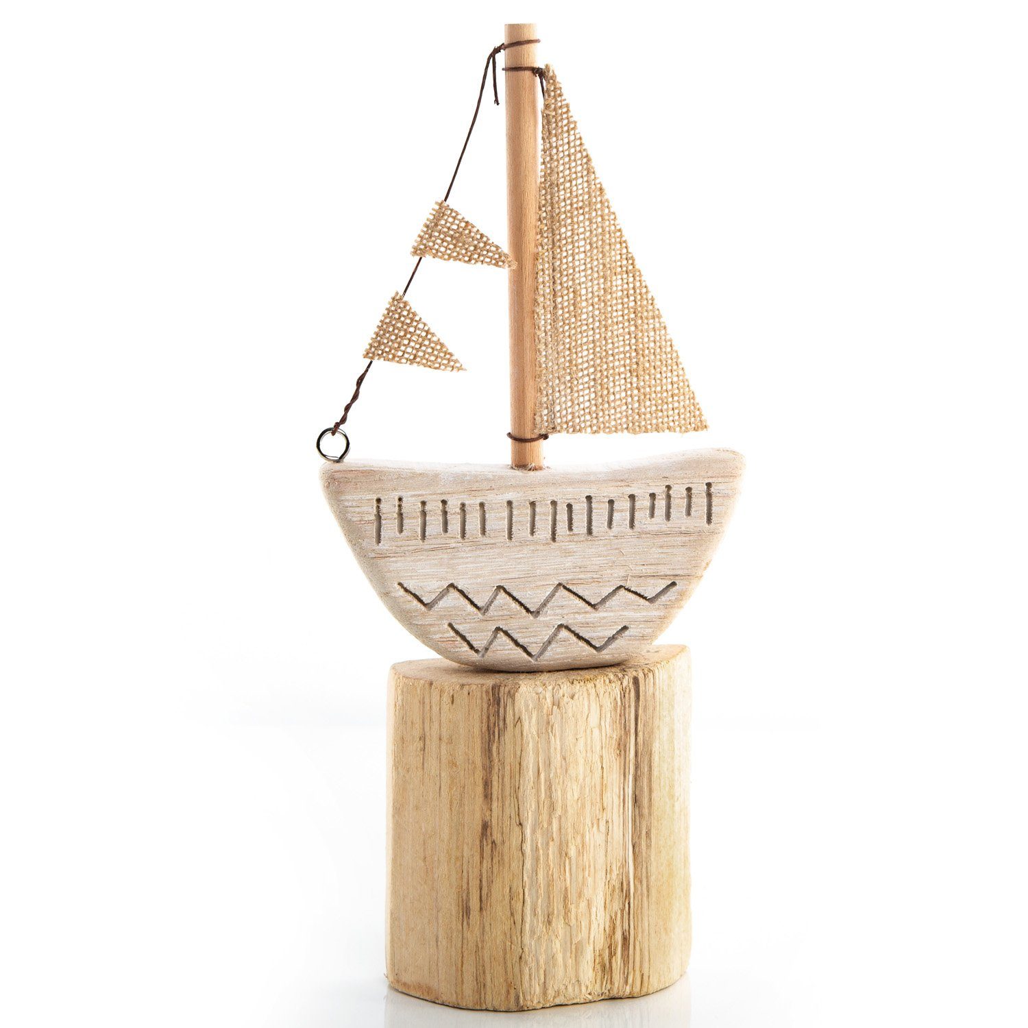 Dekofigur Figur in Holz Segelboot aus braun Logbuch-Verlag Natur