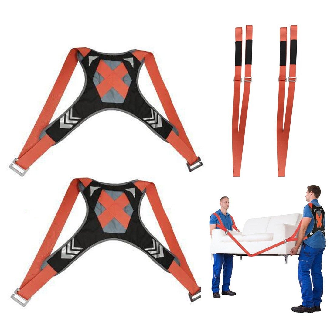 Luckice Tragegurt 4-teiliges Tragegurt-Set für Umzug, Transportgurt, Möbelhebegurt, 2 Personen, bis 400 kg, verstellbar