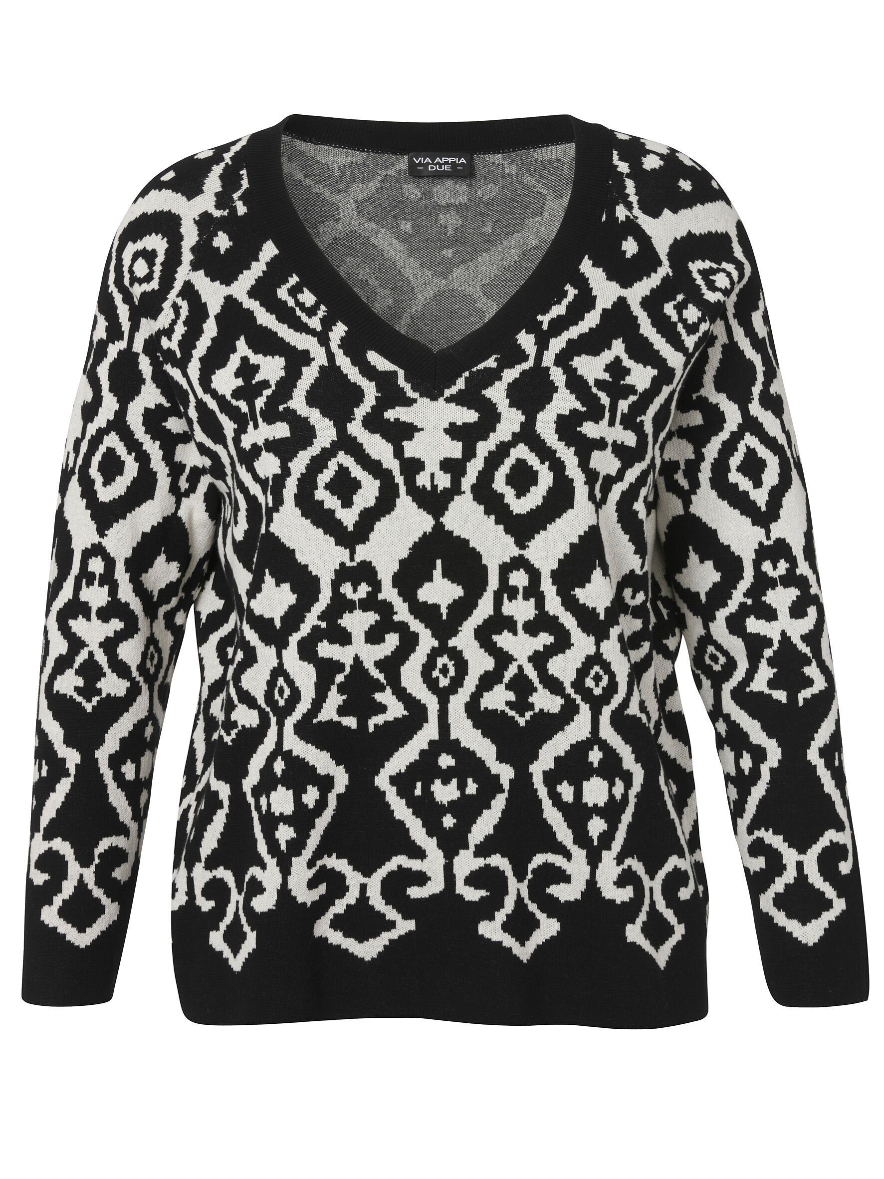 VIA APPIA DUE V-Ausschnitt-Pullover mit zweifarbigem Muster