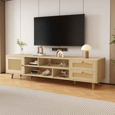 Gotagee TV-Schrank Premium 160cm Rattan-TV-Schrank Unterschrank TV-lowboards Schließfach für 70-Zoll-Fernseher - Kabelmanagement