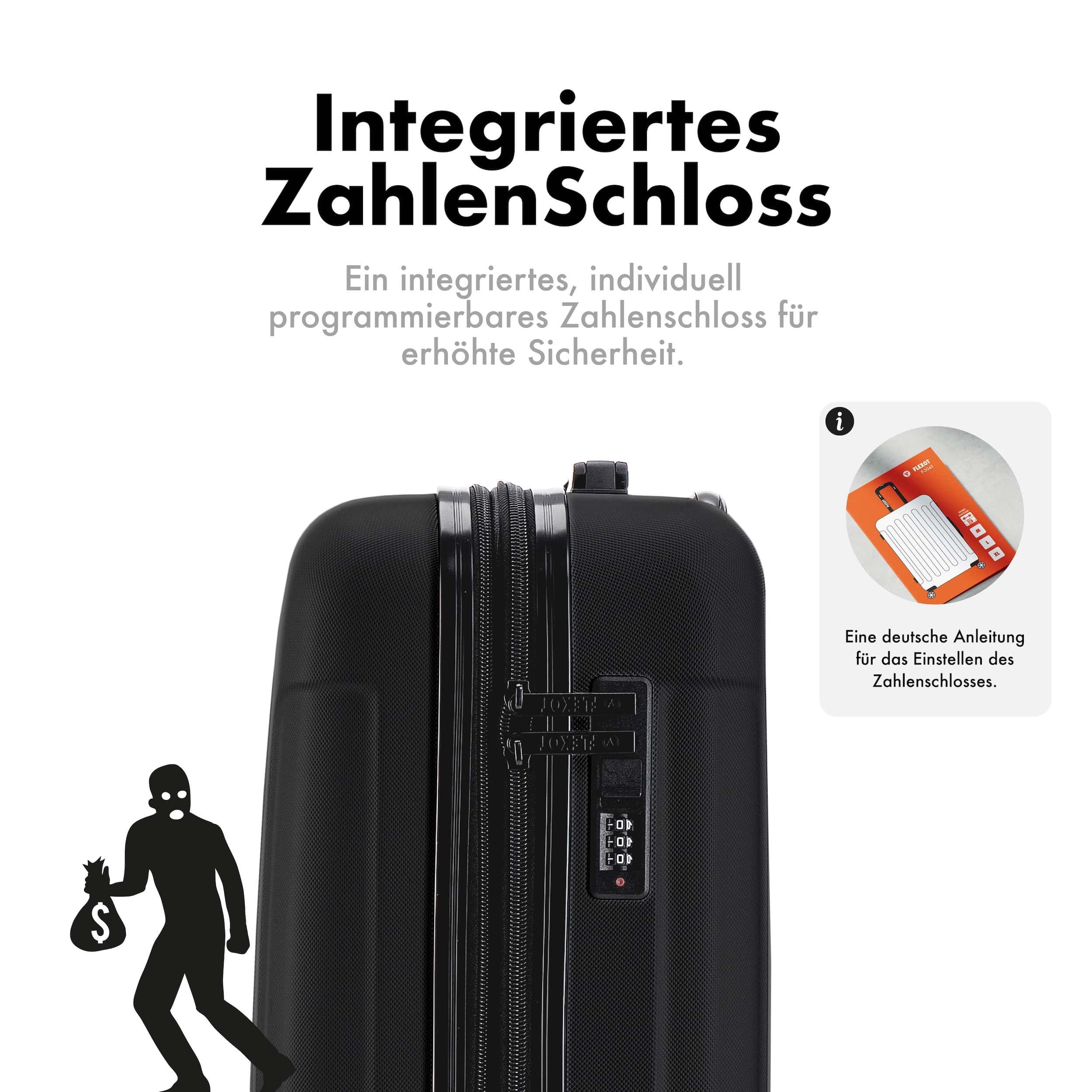 Flexot Hartschalen-Trolley F-3045 (Gr. M, L, XL) – Kofferset – ABS-Hartschale, 4 Rollen, Robuster und moderner Koffer mit vier 360° Rollen und Zahlenschloss – Bild 5 von 5