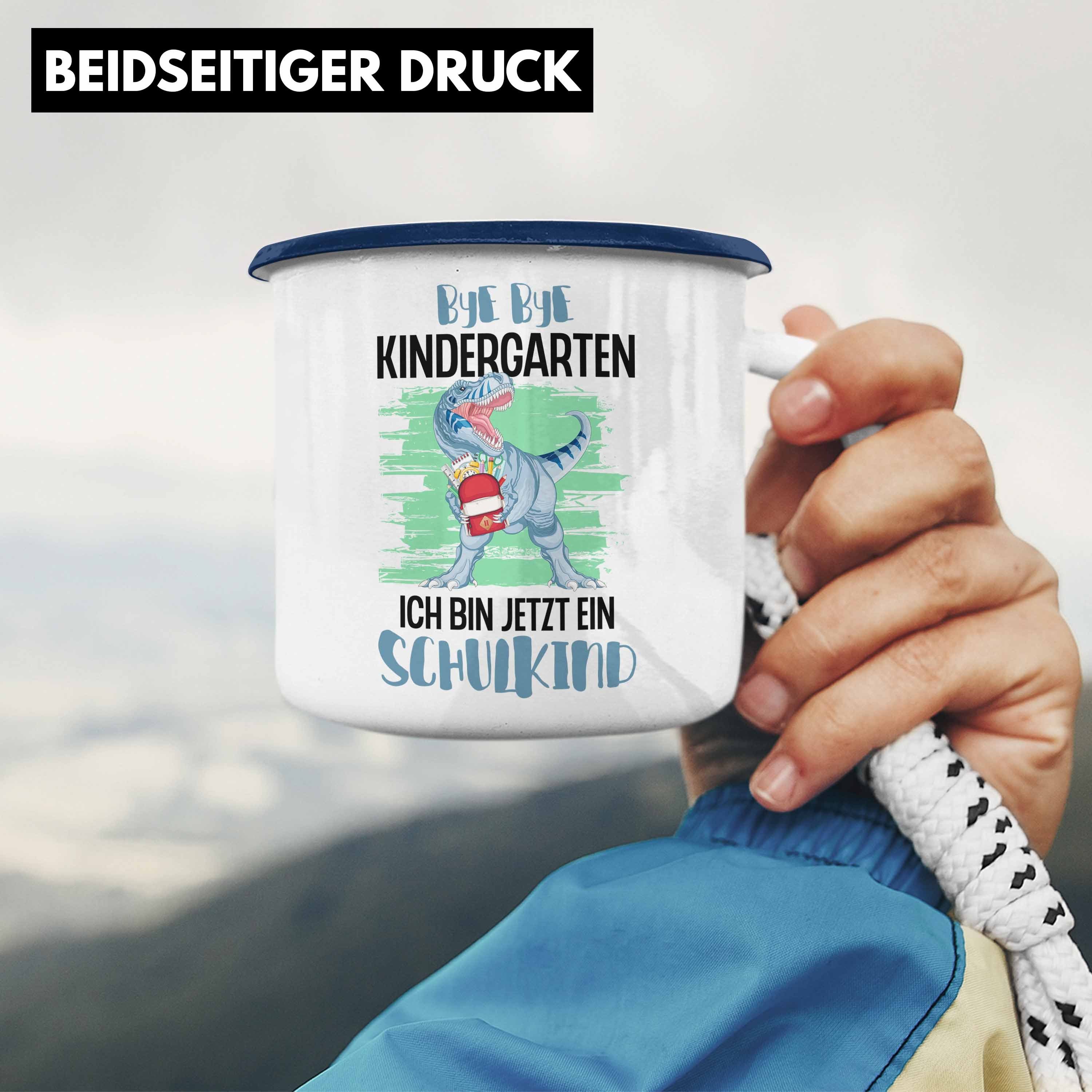 Füllung Schultüte Geschenkidee für Junge - Schulkind Dino 2022 Trendation Einschulung Schuleinführung Schulanfang Schulstart Emaille Blau 1. Trendation Tasse Thermotasse Geschenk Schultag