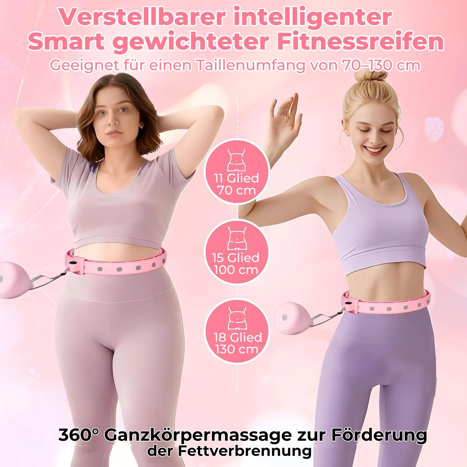 Futicare Hula-Hoop-Reifen mit Massagebällen & Kalorienzähler, Smart verstellbarer Fitness-Hoop, mit Gewichtsbällen – leiser Bauchtrainer zur Fettverbrennung Zuhause