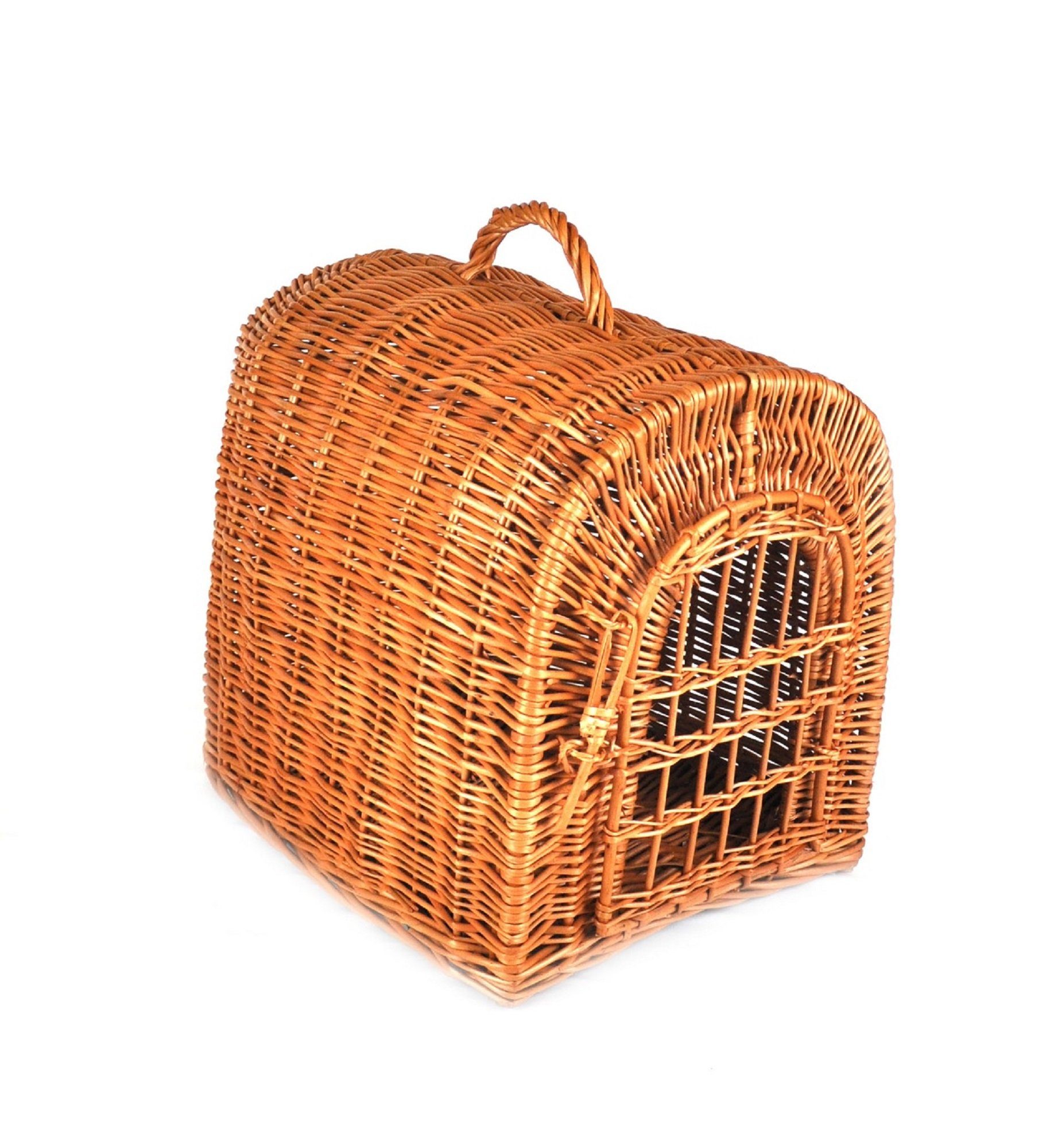 MyBer® Tiertransportbox Katzentransportbox Katzen Katzenkorb Katzenhöhle geflochten, braun geflochten mit Gitter Handarbeit 32/47/36cm K5-080