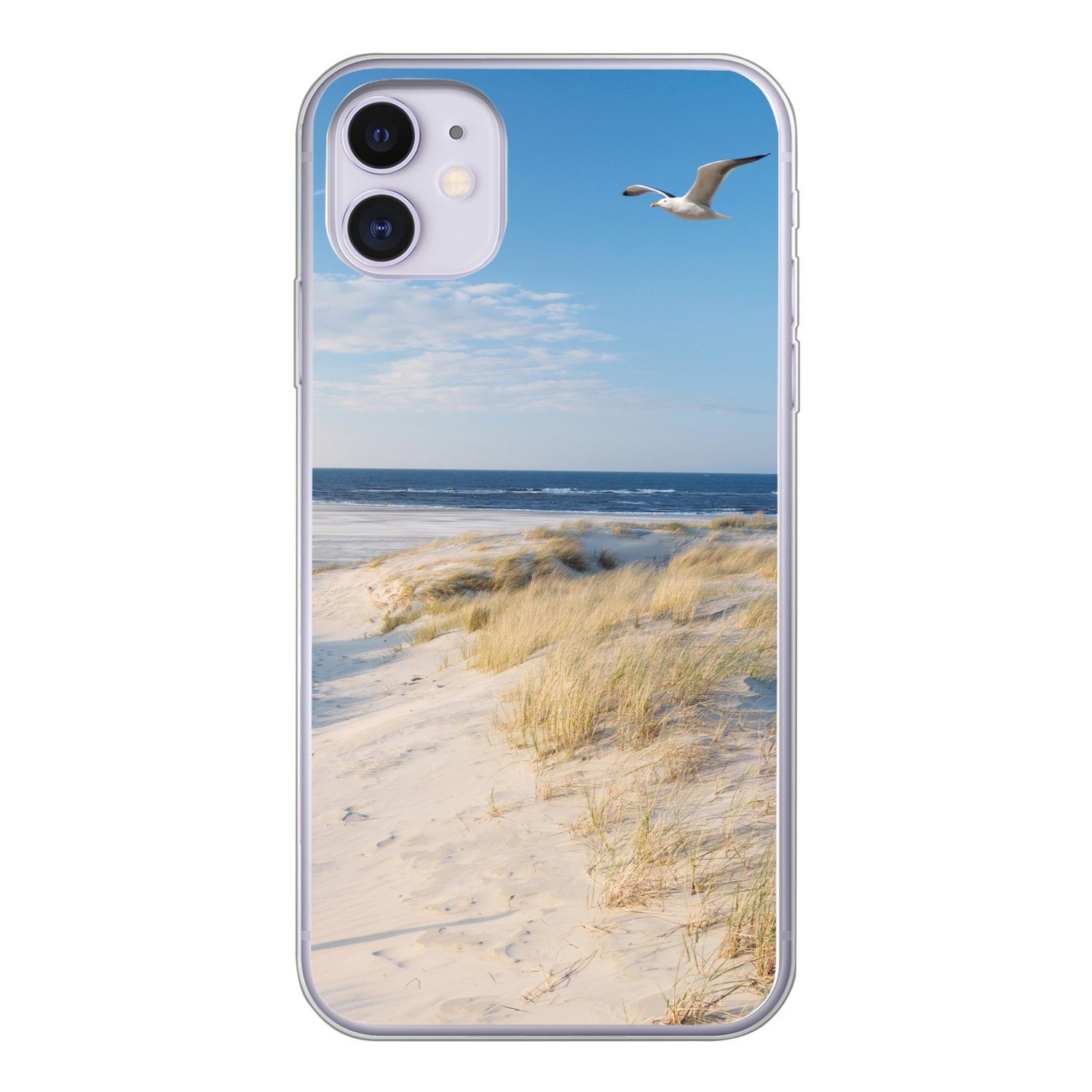 MuchoWow Handyhülle für Apple iPhone 11 Düne - Möwe - Strand - Meer - Sonne, Smartphone-Bumper, Print, Handy Schutzhülle Dünn