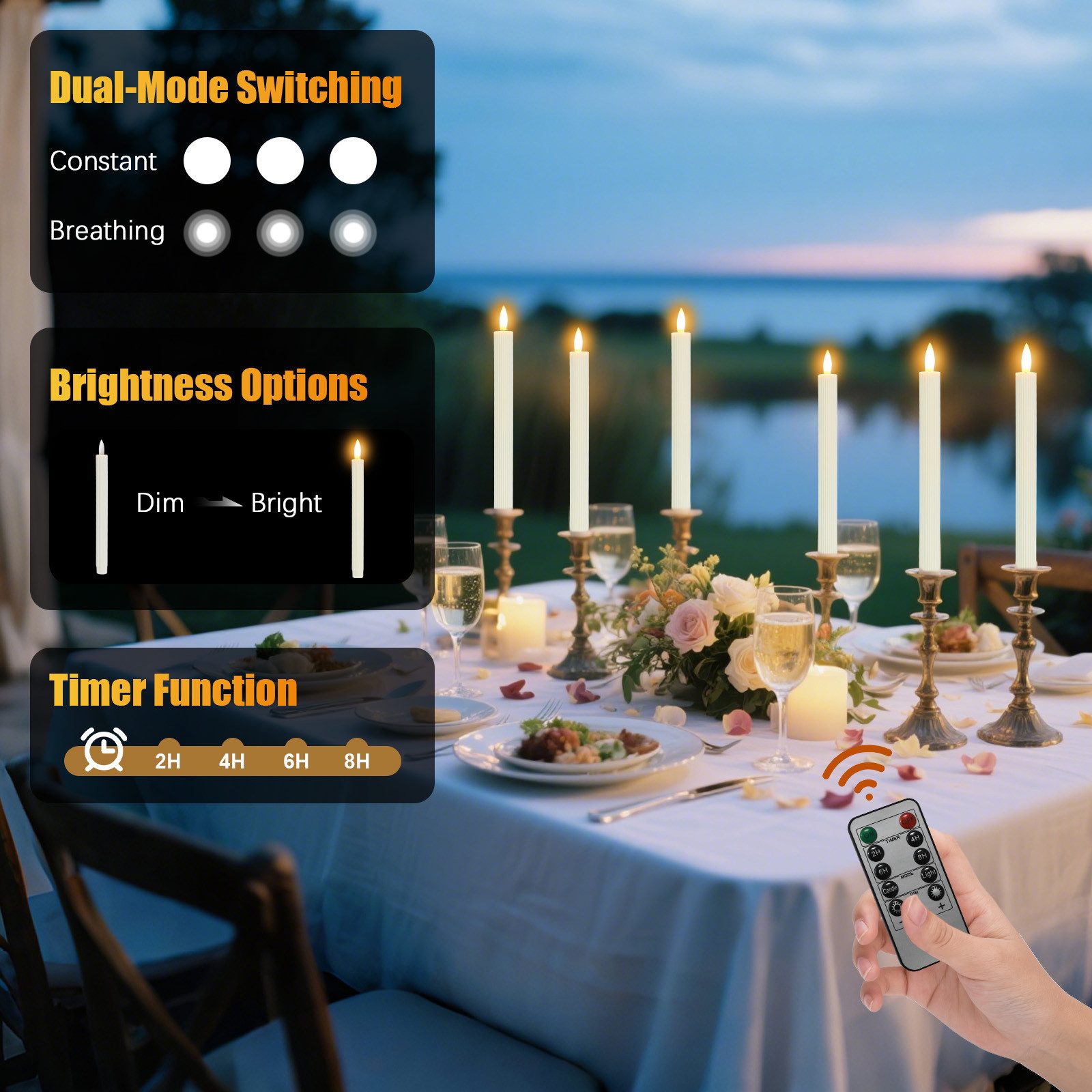 kisidus LED-Kerze LED Stabkerzen mit Fernbedienung (Flammenlose Tafelkerzen mit Timerfunktion, 12-tlg., LED-Kerzen mit Streifendesign, Warmweiß), für Hochzeiten, Partys,Festivals