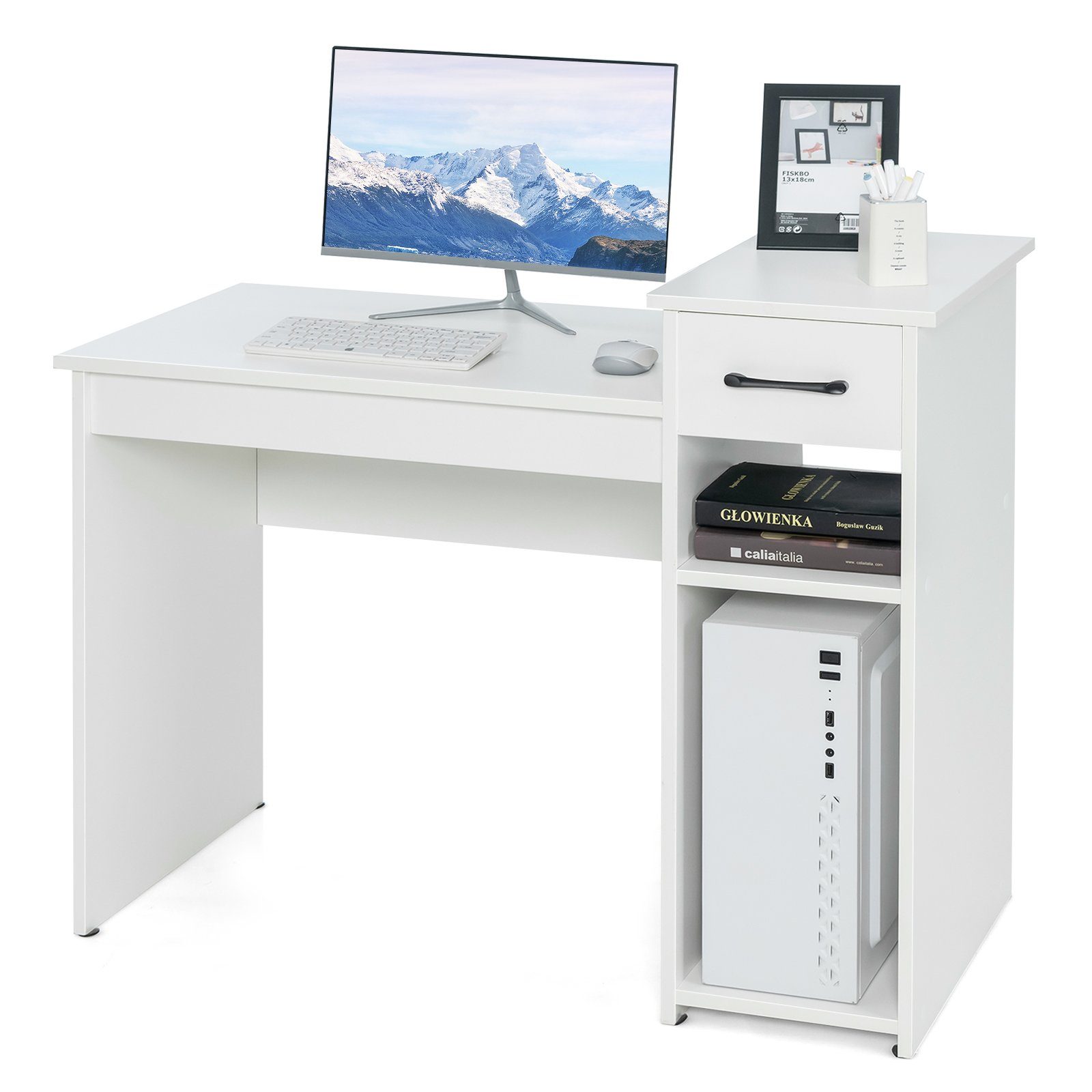 offenen COSTWAY mit Schublade & Schreibtisch, Weiß 104x50x82cm Regalen,