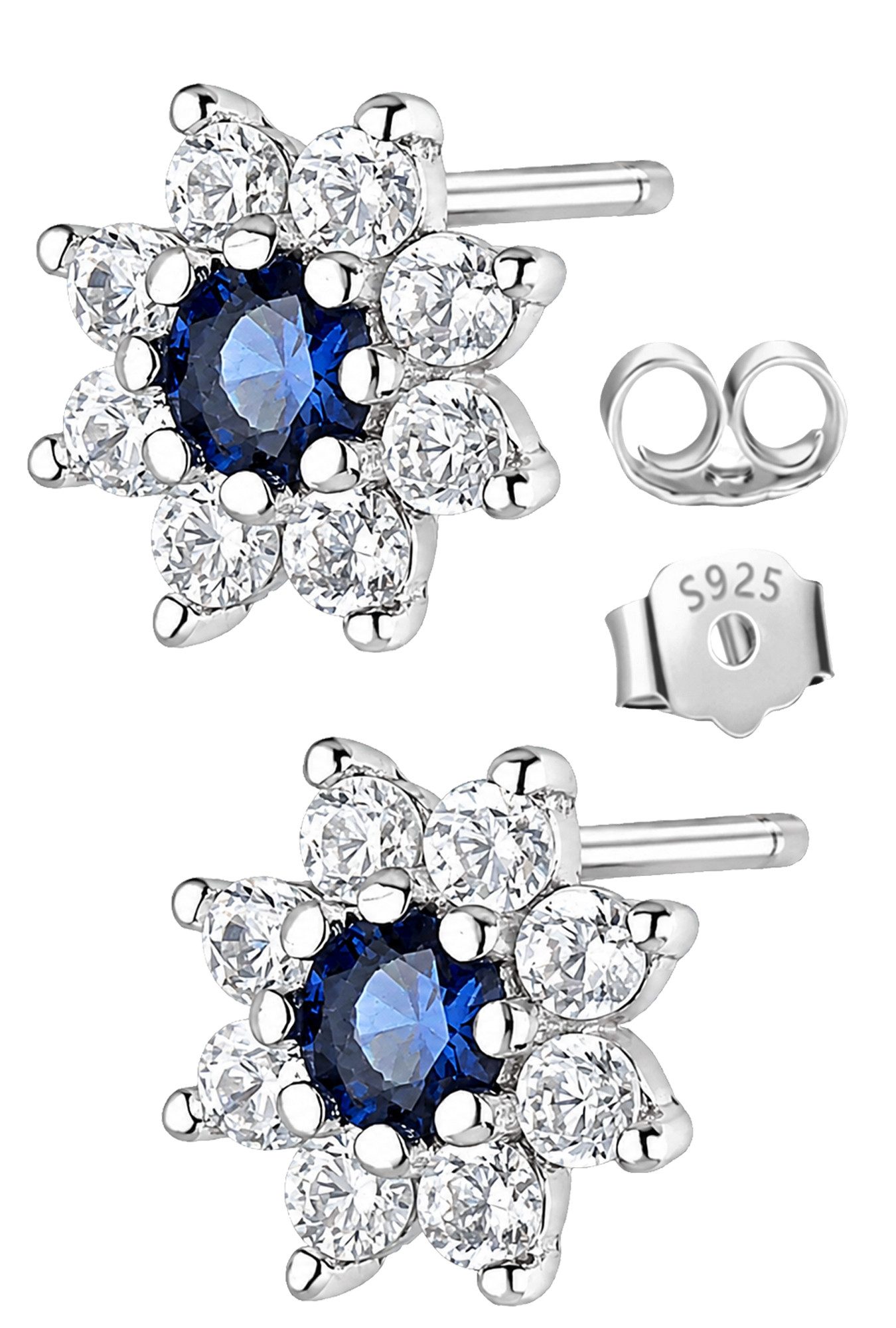 Limana Paar Ohrstecker Blüten Ohrringe Damen 925 Silber Zirkonia Schmuck Geschenk Frau (Echtschmuck inkl. Dose), Geburtstag Jahrestag Hochzeitstag Weihnachten Muttertag Valentinstag
