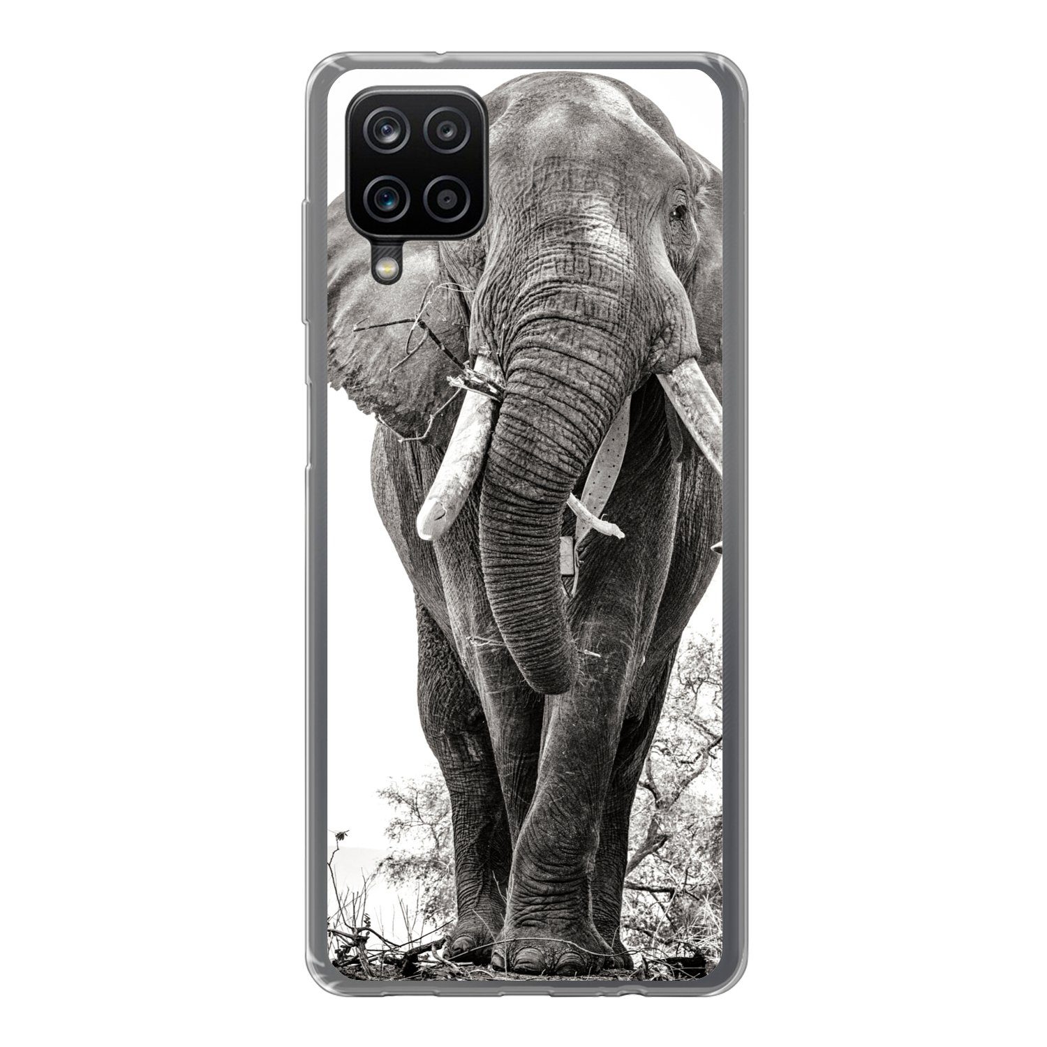 Handyhülle für Samsung Galaxy A12 Elefant - Porträt - Tiere - Schwarz und weiß