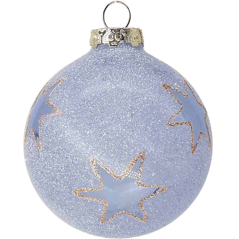 St), Schatzhauser bedruckt Sand hellblau (1 Maschinenkugel, Ø8cm Sterne halbtransparent Weihnachtsbaumkugel