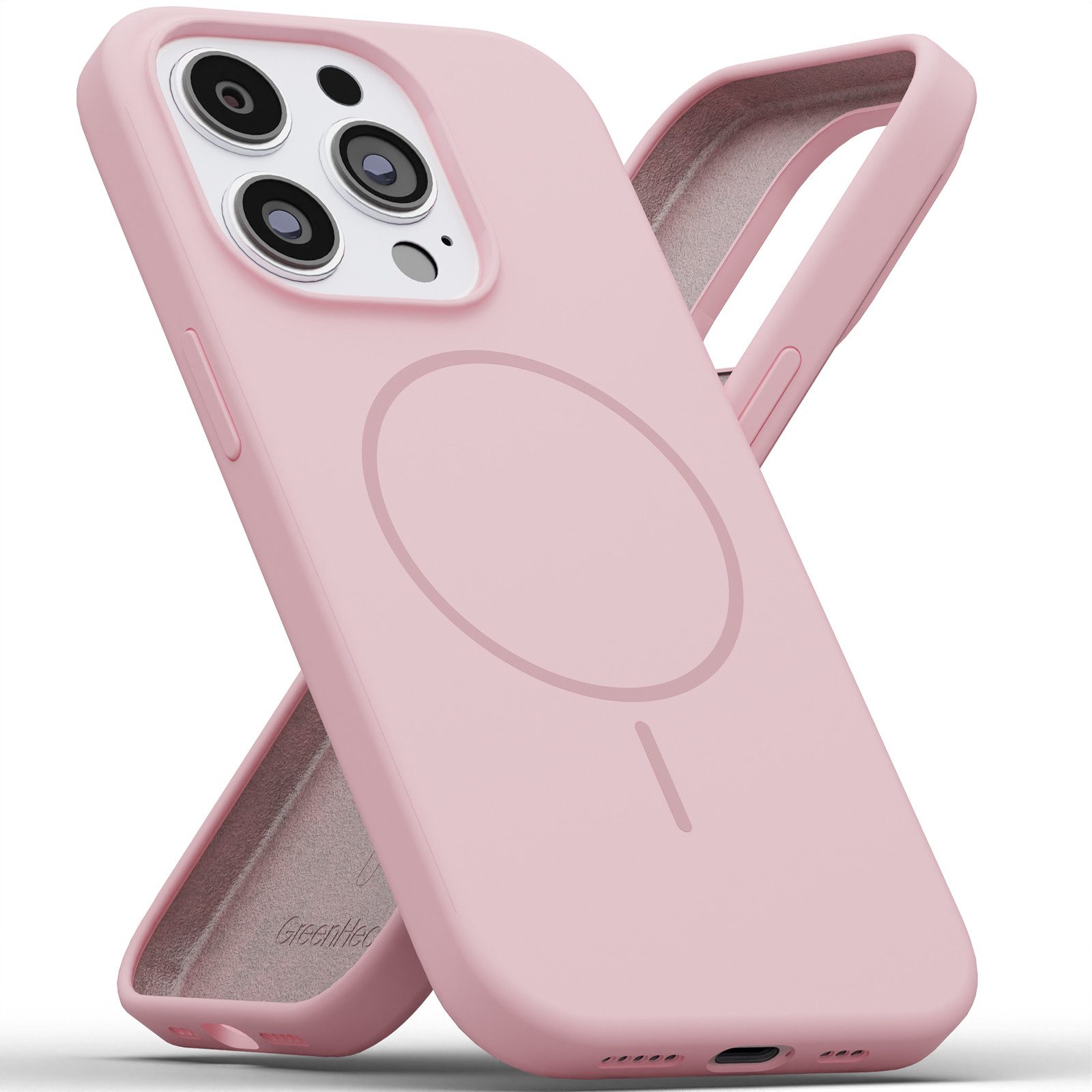 GreenHec Handyhülle Handyhülle Silikon iPhone 16 15 14 13 12 Pro Max Plus MagSafe 6.7 Zoll, Magnetisch Weiß Case Cover Schutz - Pink Blau Schwarz Braun Weiß